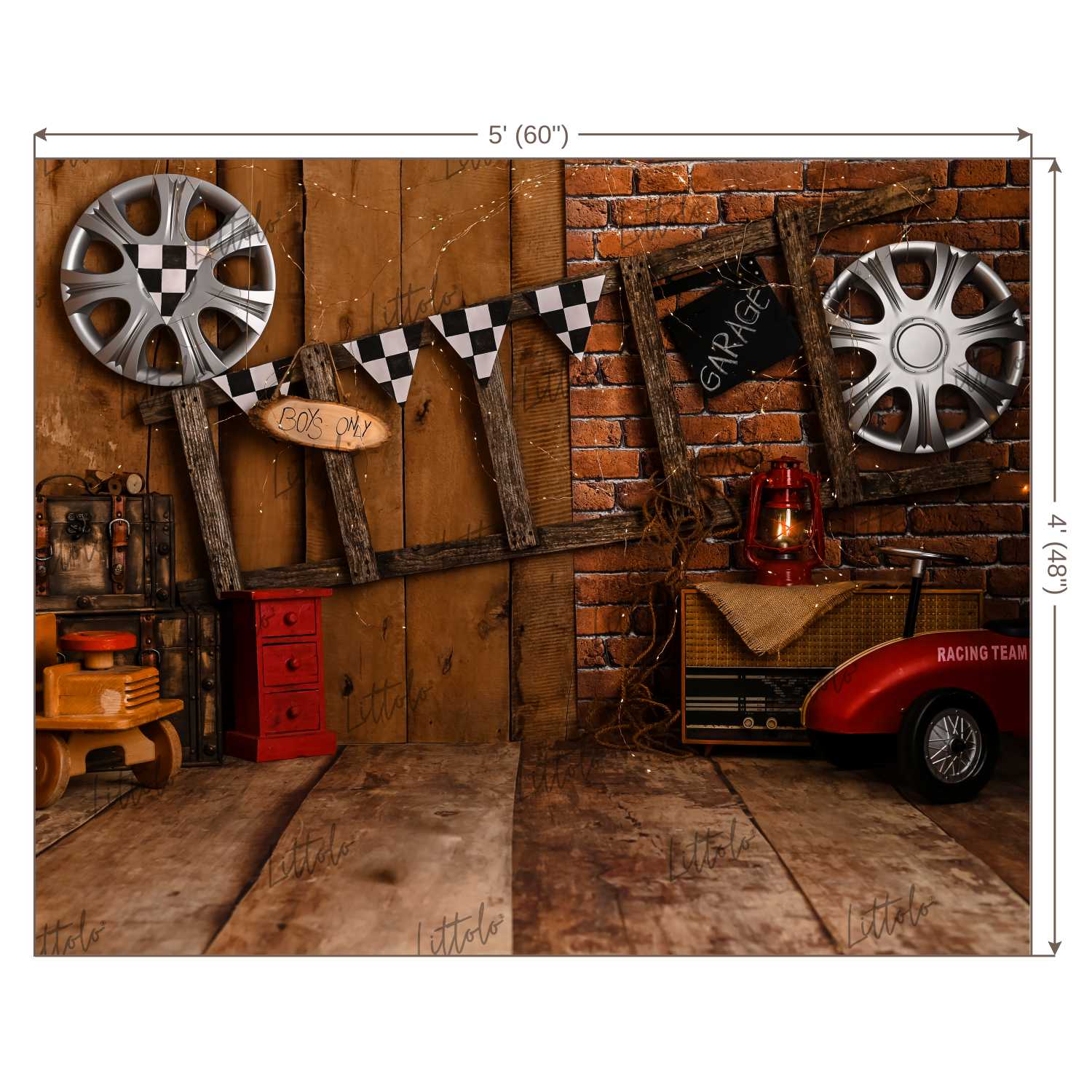 LB0448 Vintage Garage Theme Backdrop