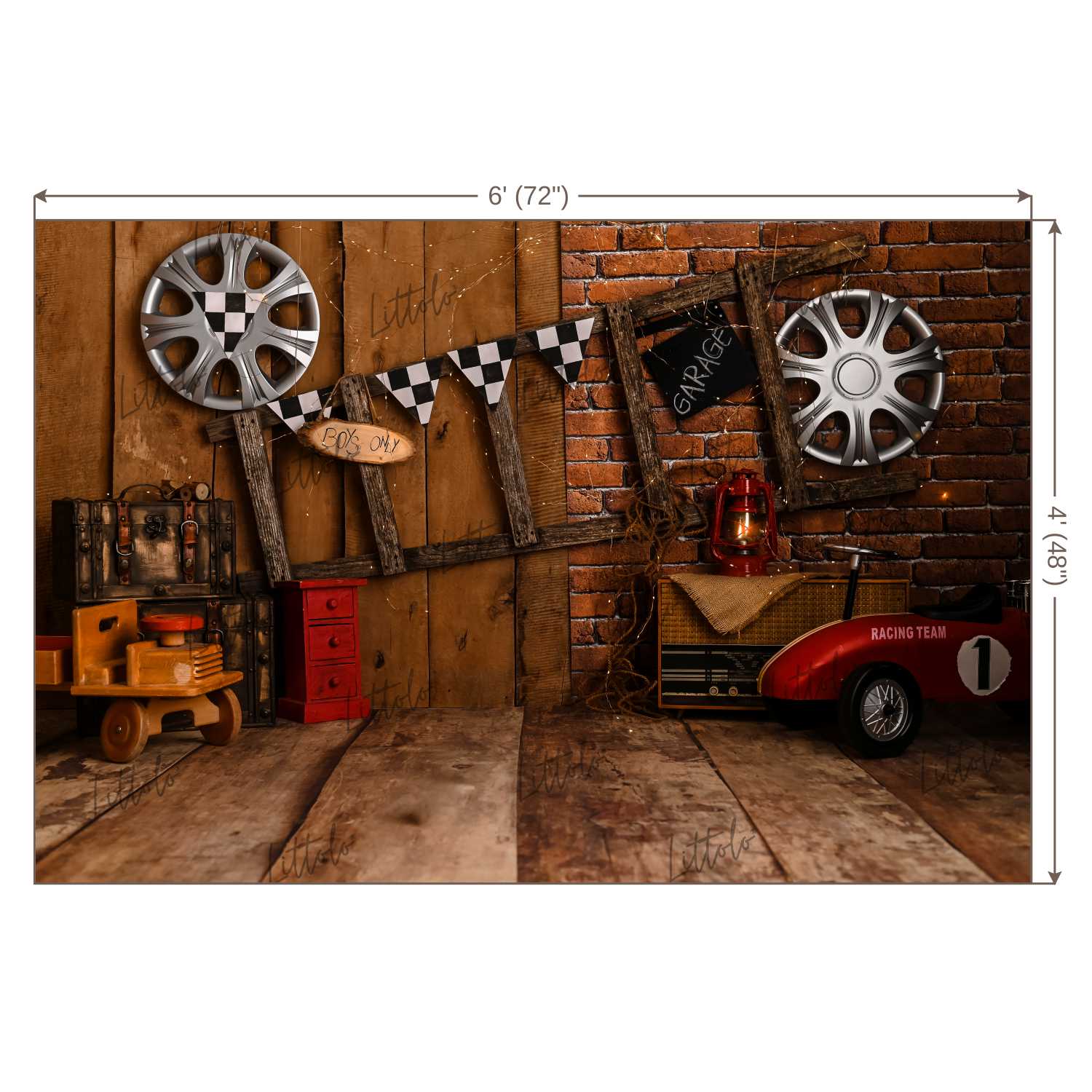 LB0448 Vintage Garage Theme Backdrop