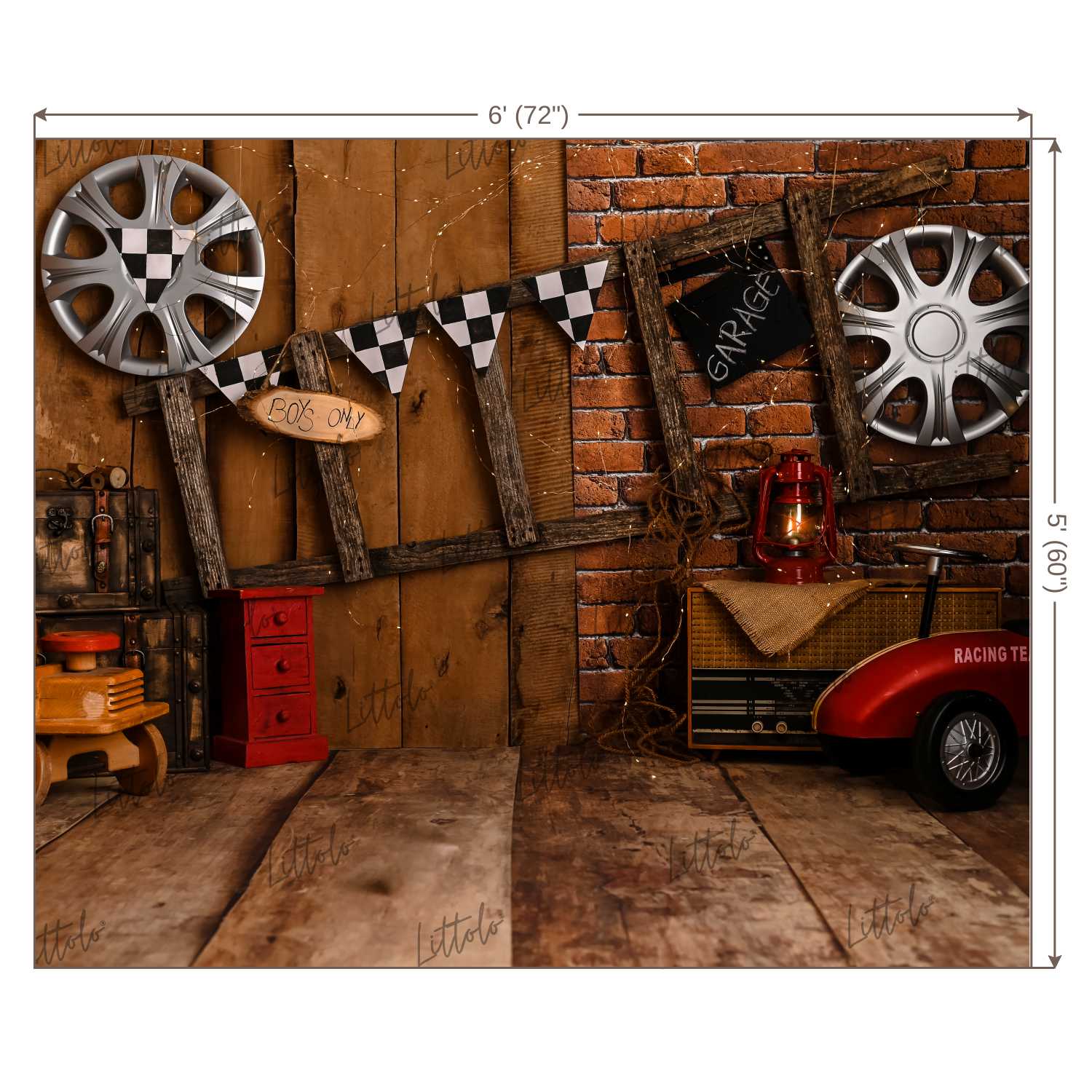 LB0448 Vintage Garage Theme Backdrop