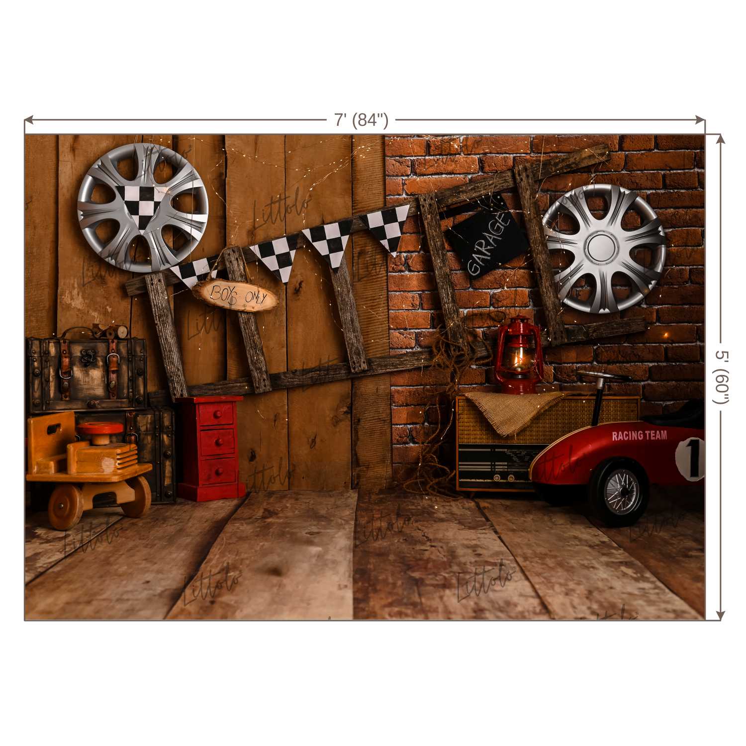 LB0448 Vintage Garage Theme Backdrop