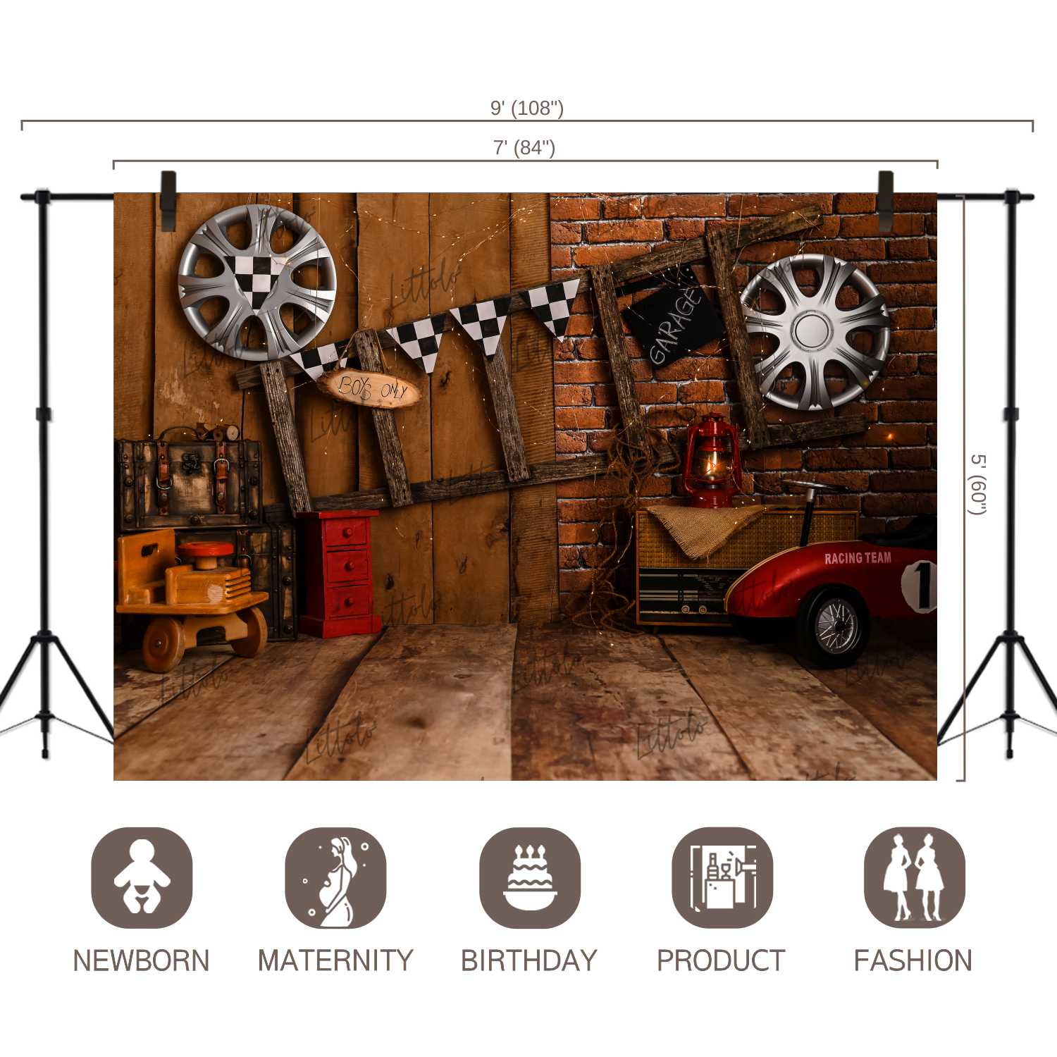 LB0448 Vintage Garage Theme Backdrop