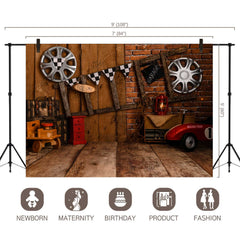 LB0448 Vintage Garage Theme Backdrop