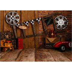 LB0448 Vintage Garage Theme Backdrop