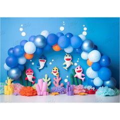 LB0451 Shark Underwater Garland Backdrop