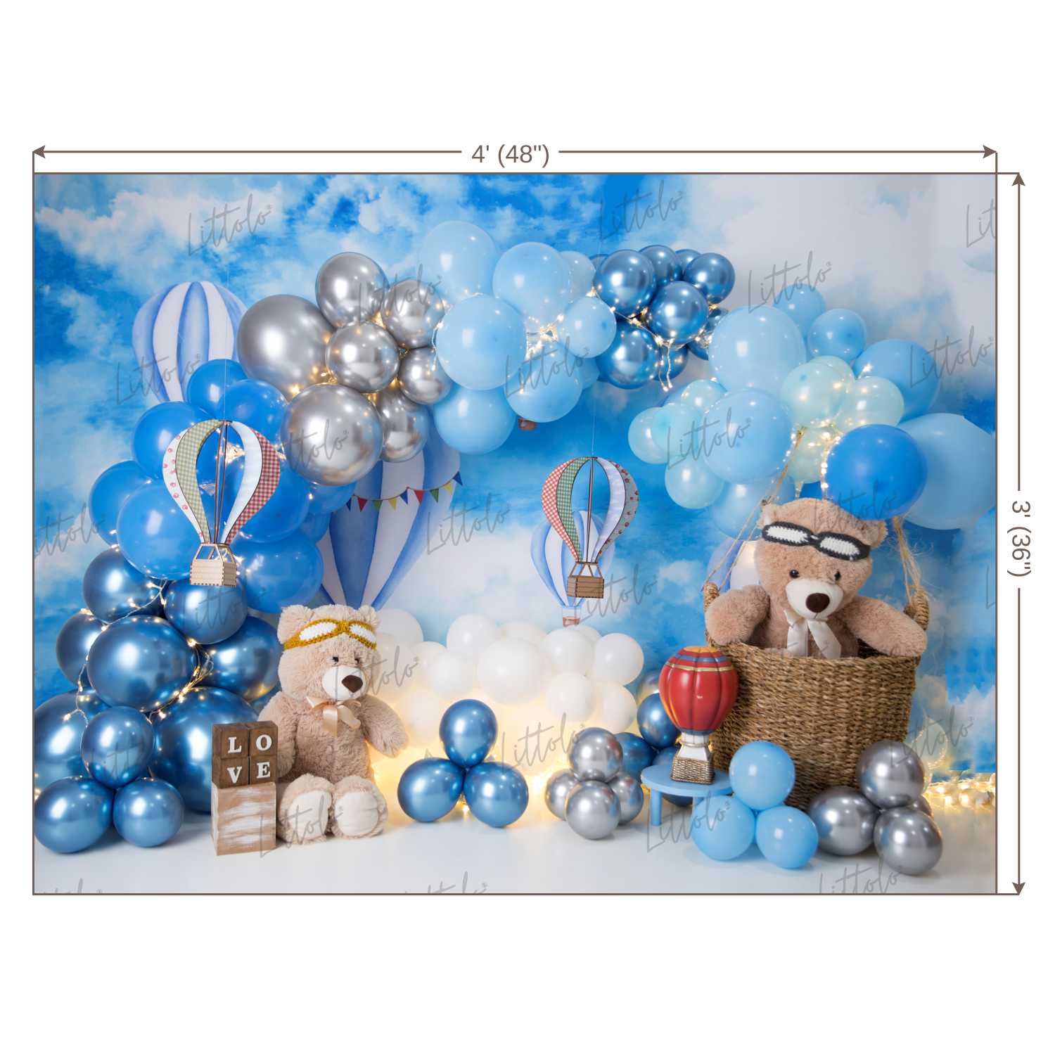 LB0452 Hot Air Balloon Teddy Backdrop