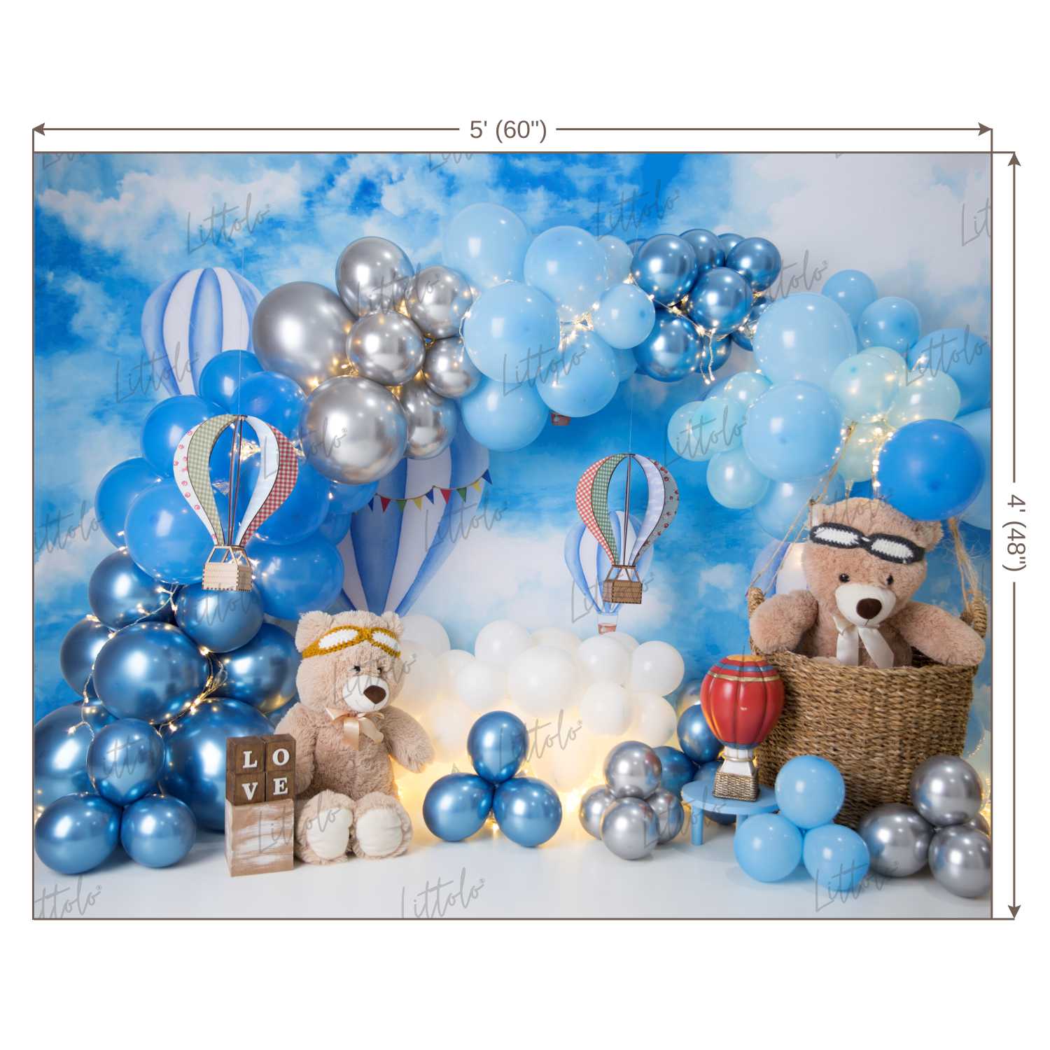 LB0452 Hot Air Balloon Teddy Backdrop