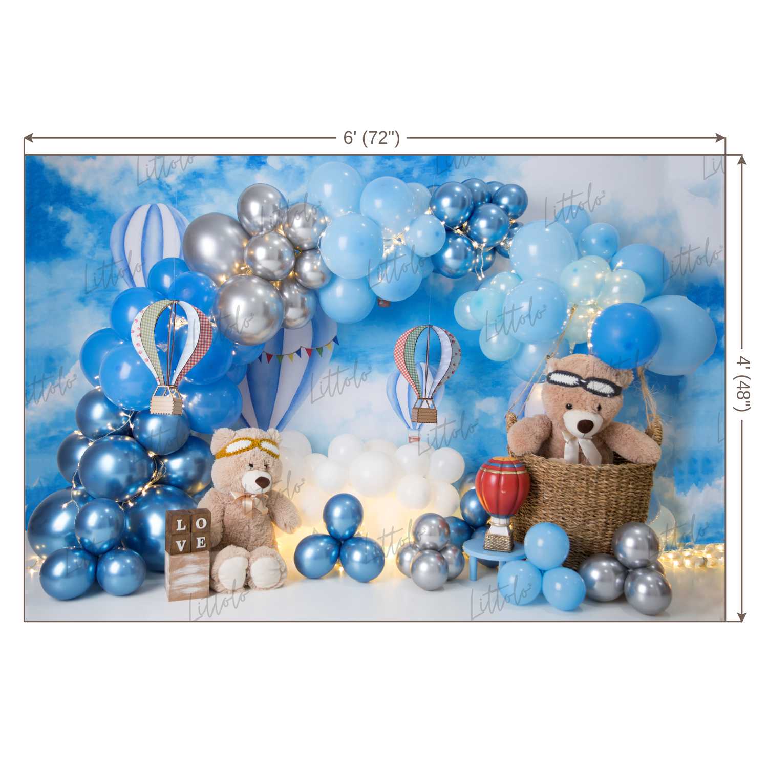 LB0452 Hot Air Balloon Teddy Backdrop