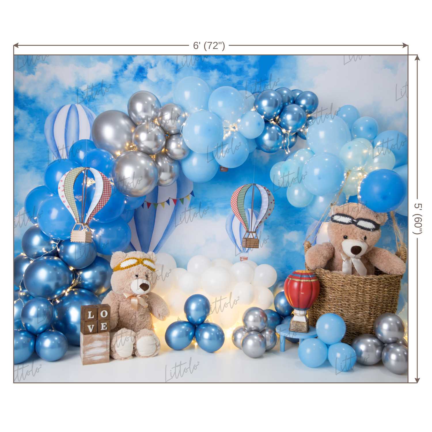 LB0452 Hot Air Balloon Teddy Backdrop