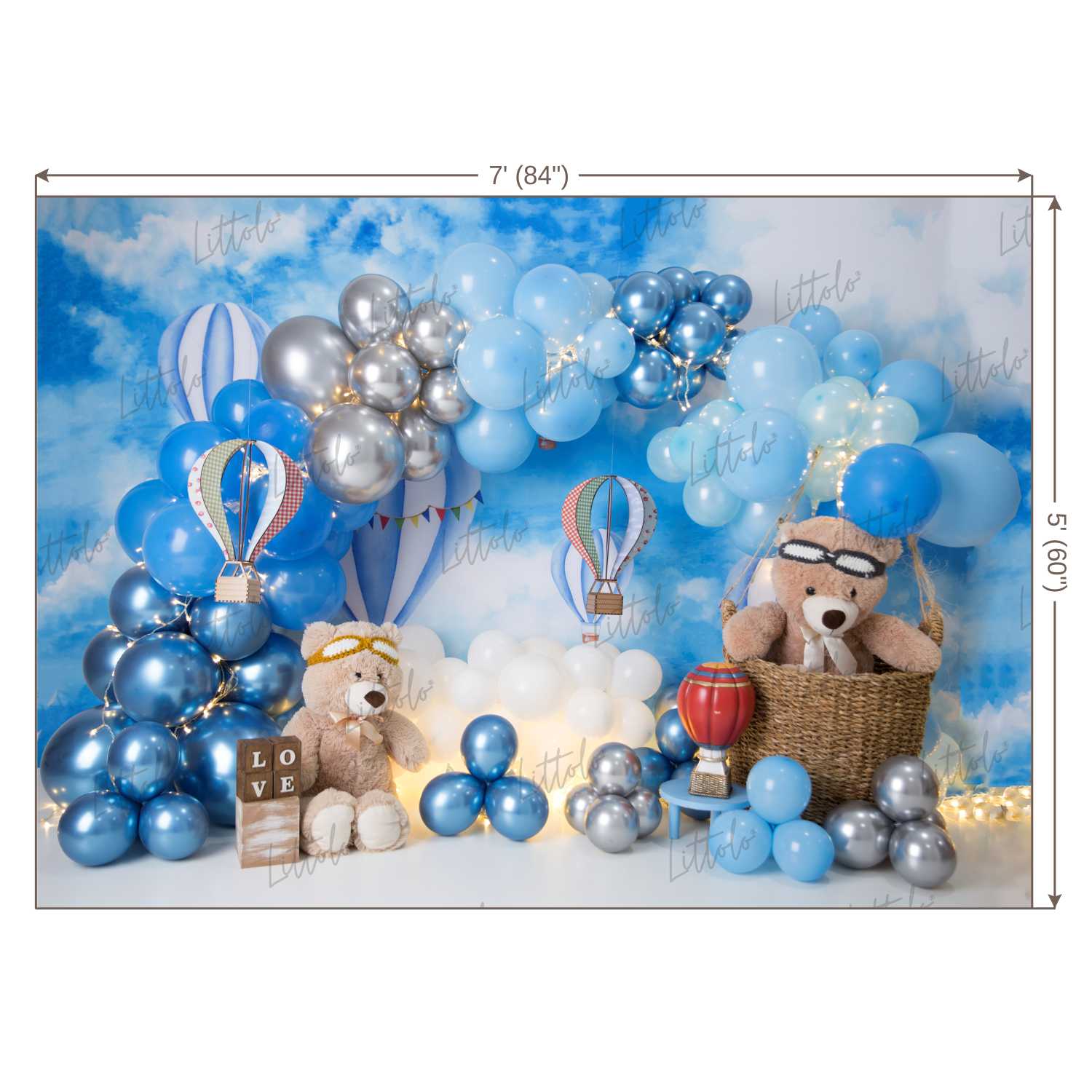 LB0452 Hot Air Balloon Teddy Backdrop