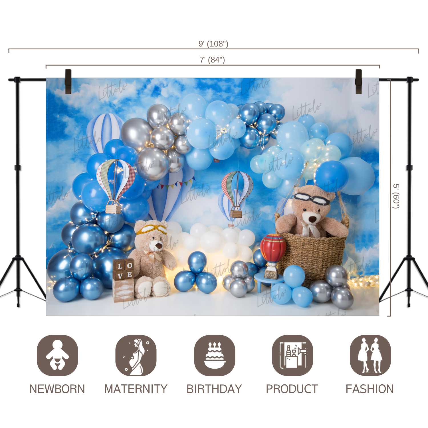 LB0452 Hot Air Balloon Teddy Backdrop