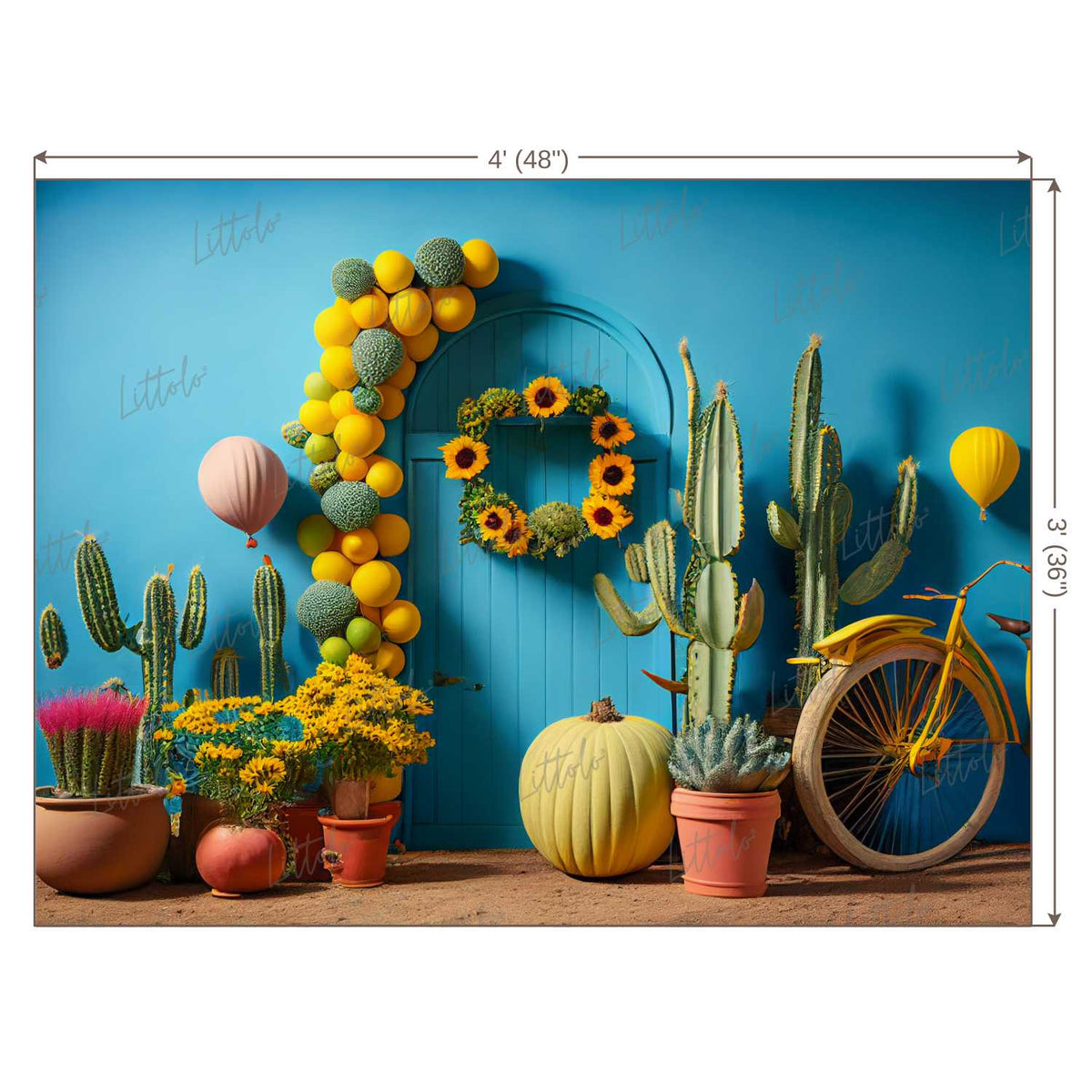 LB0463 Floral Cactus Backdrop