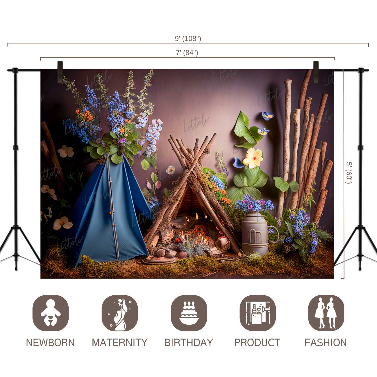 LB0464 Vintage Glamping Tent Backdrop