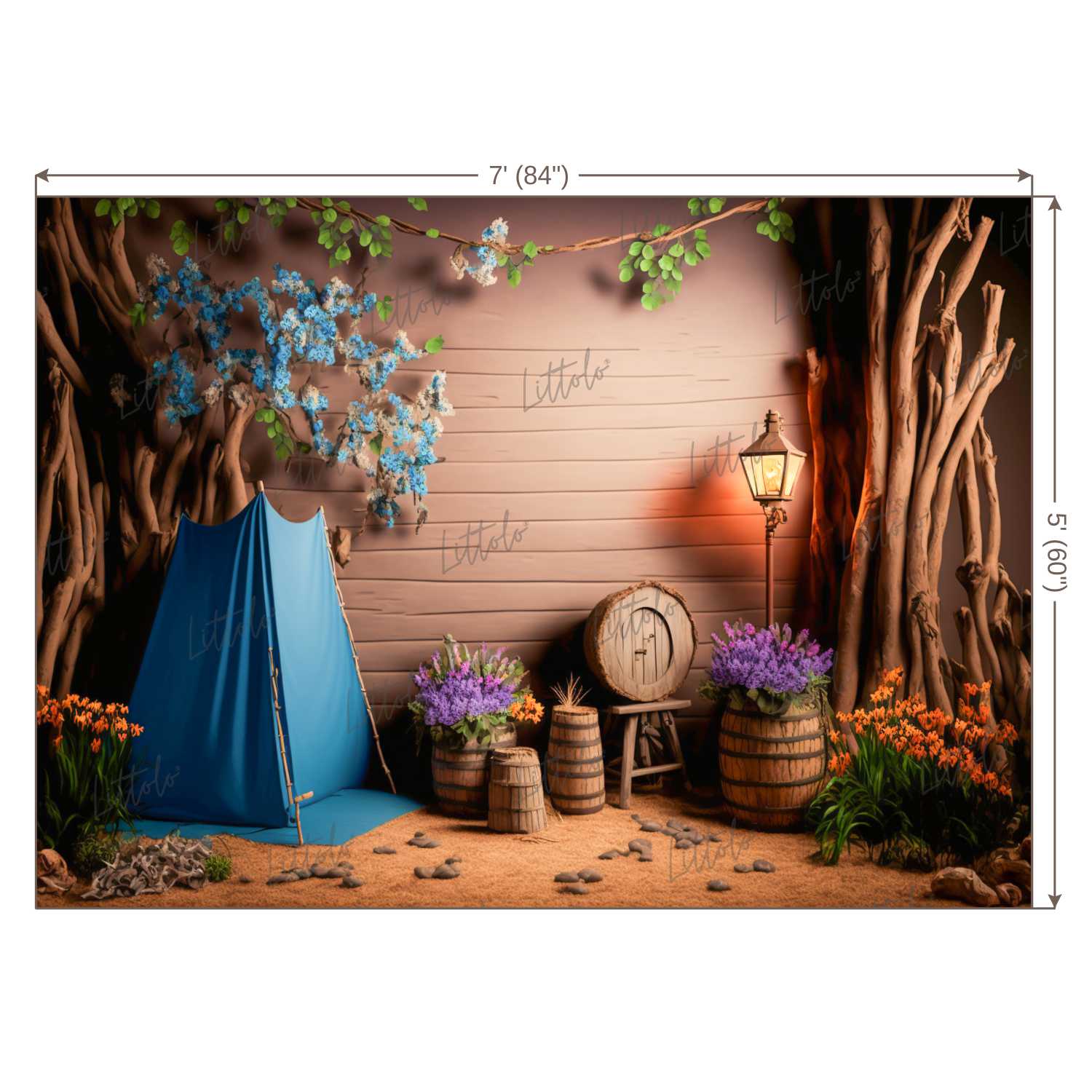 LB0465 Vintage Glamping Tent Backdrop