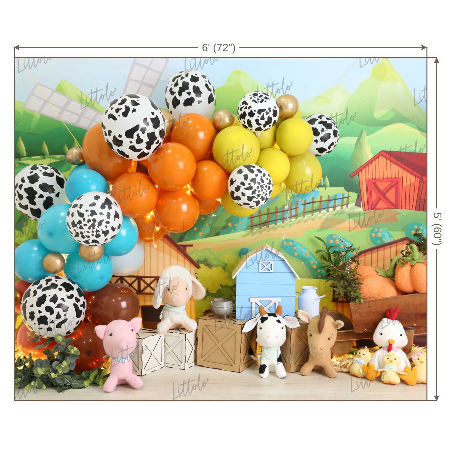 LB0479 Farm Barnyard Garland Theme Backdrop