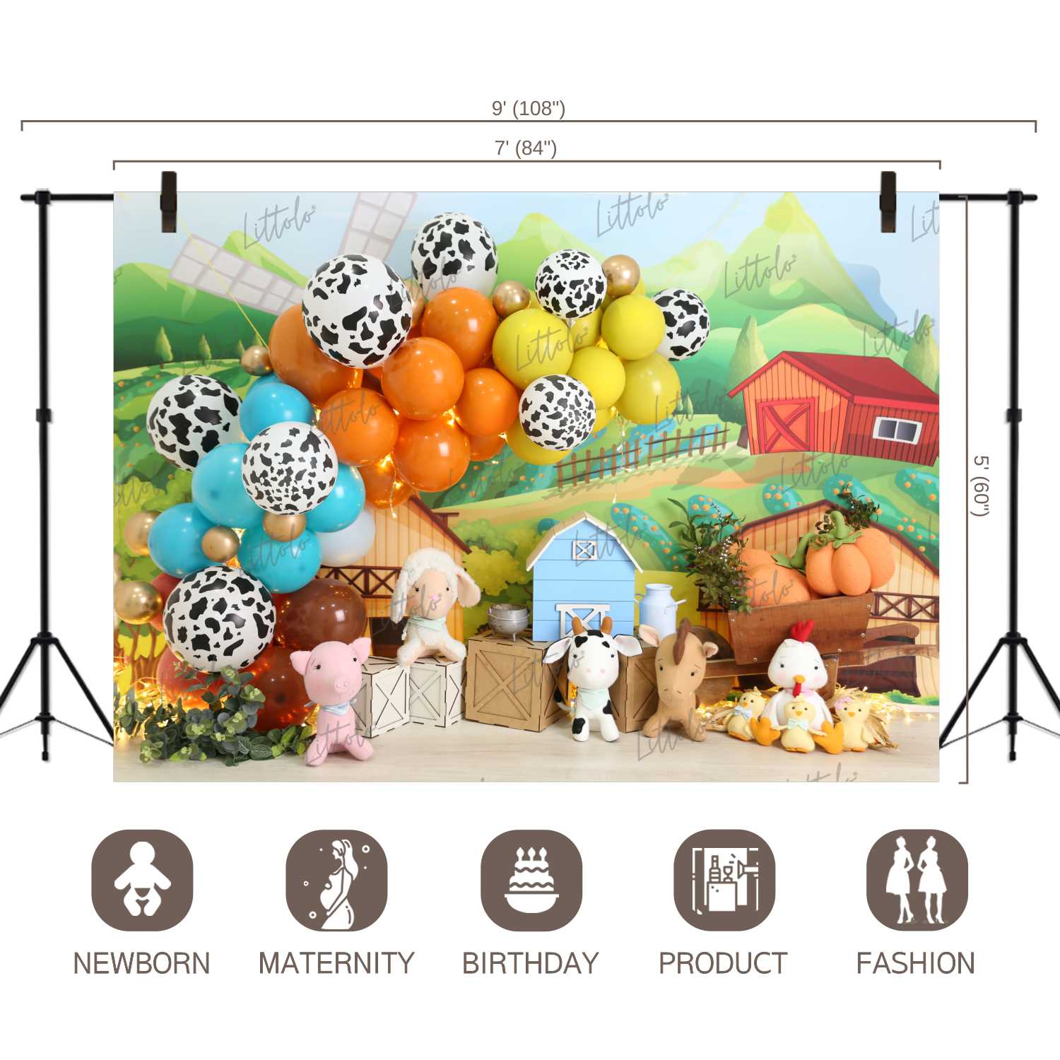 LB0479 Farm Barnyard Garland Theme Backdrop