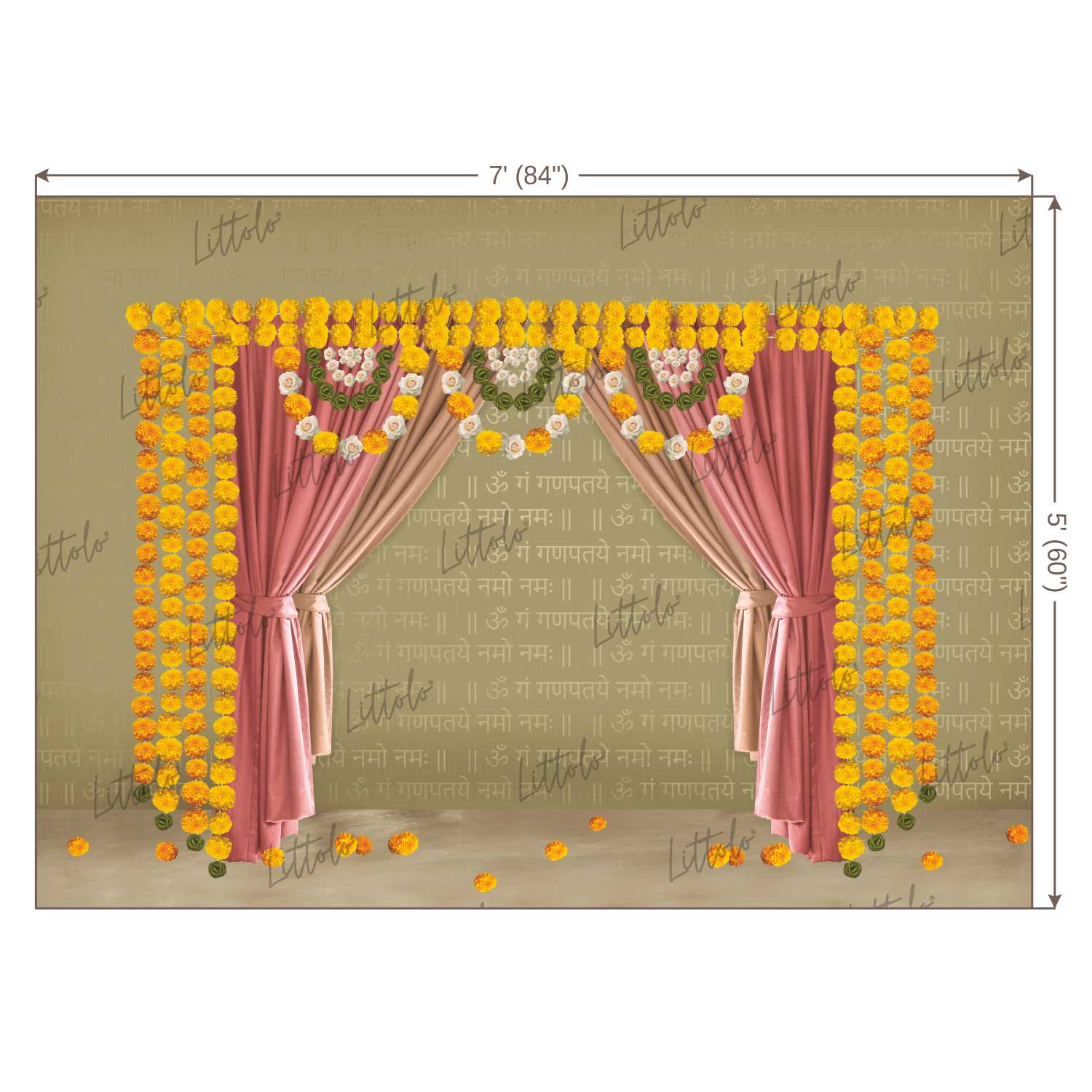 LB0513 Ganesha Ganpati Backdrop 7x5 Feet | Light Taupe | RTS