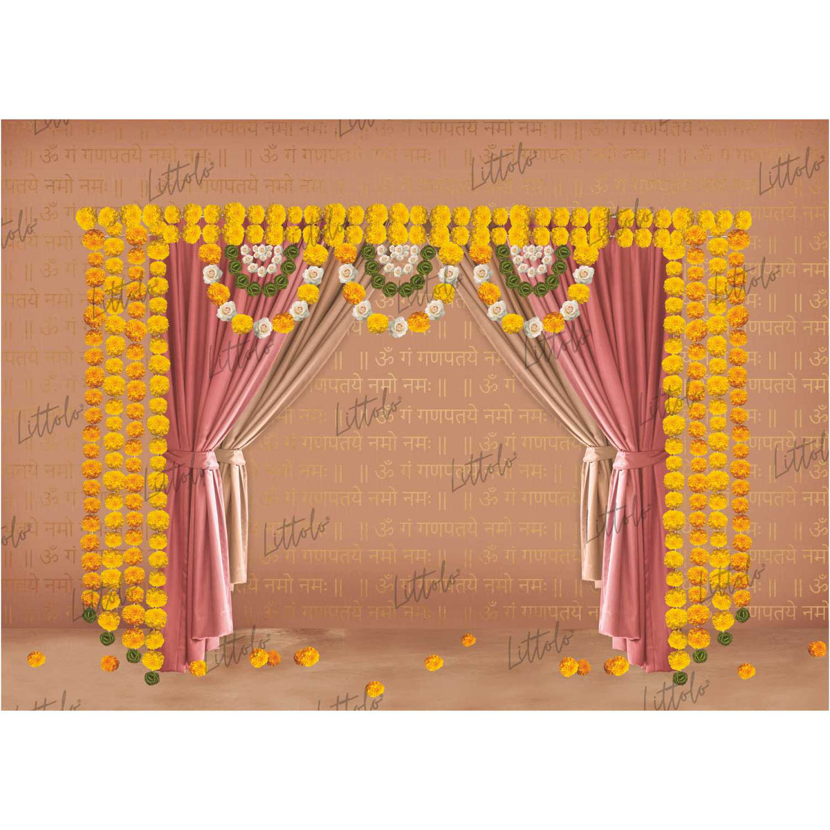 LB0513 Ganesha Ganpati Backdrop 7x5 Feet | Antique Brass | RTS