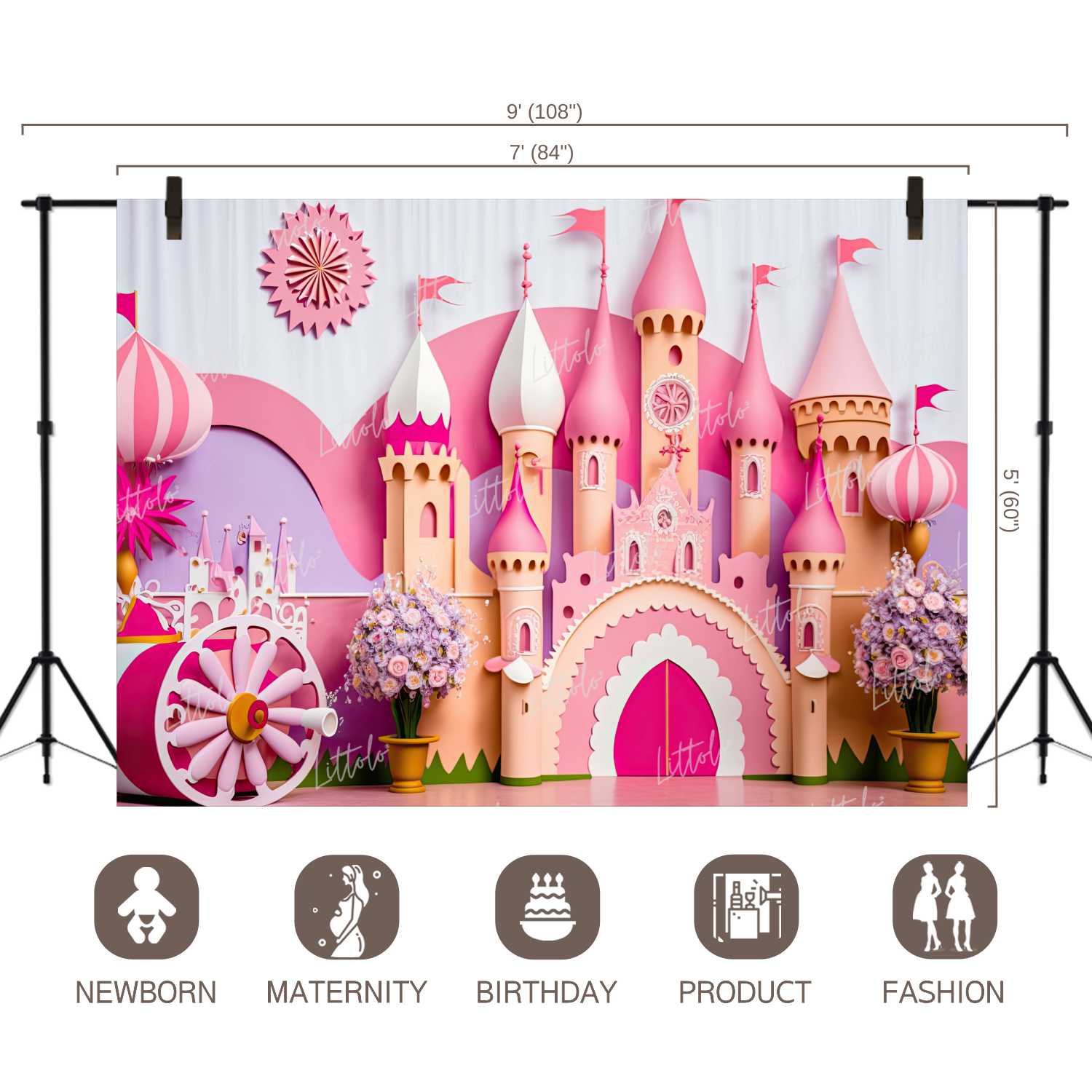 LB0523 Fairytale Princess Prince Castle Backdrop