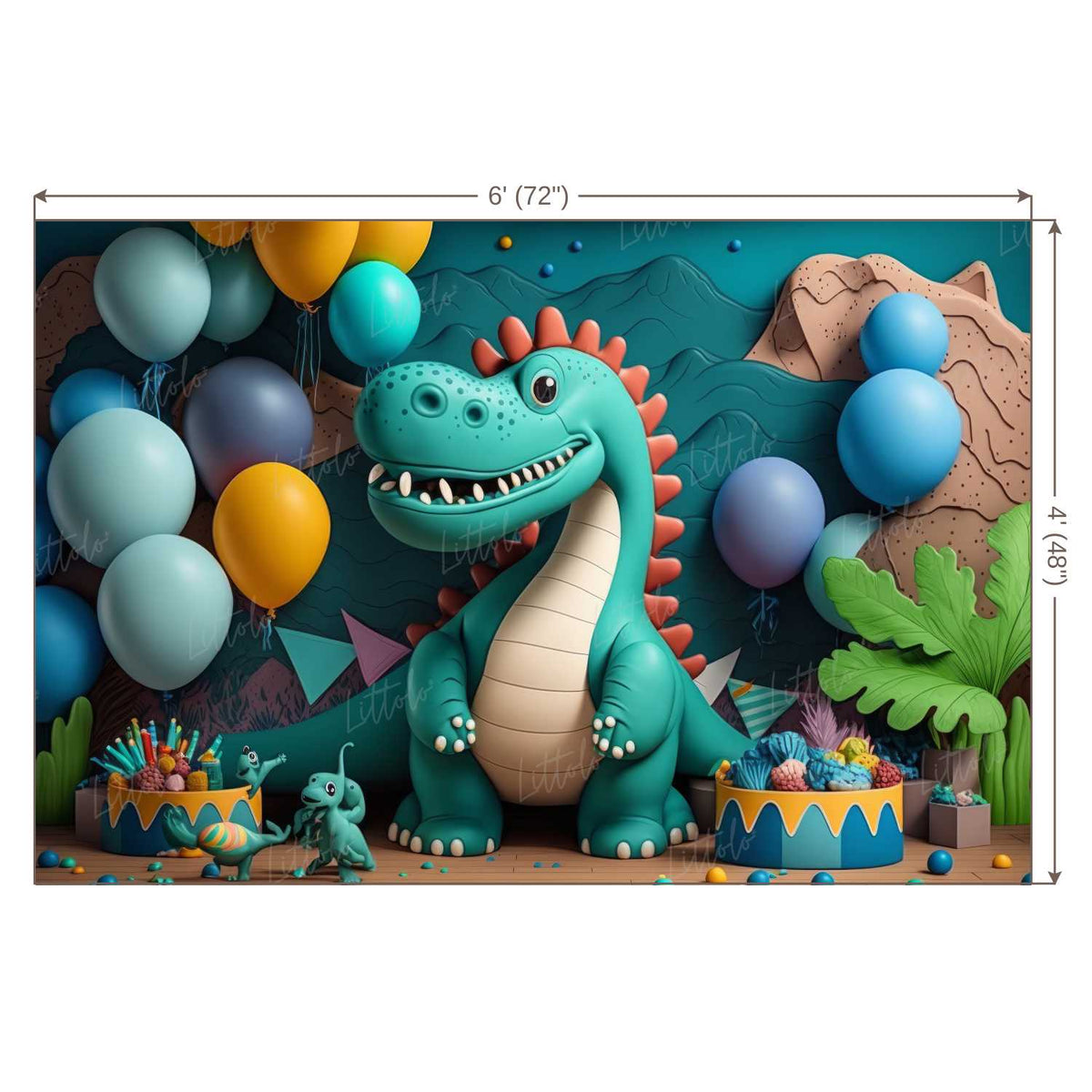 LB0531 Balloons Garland Dinosaur Backdrop