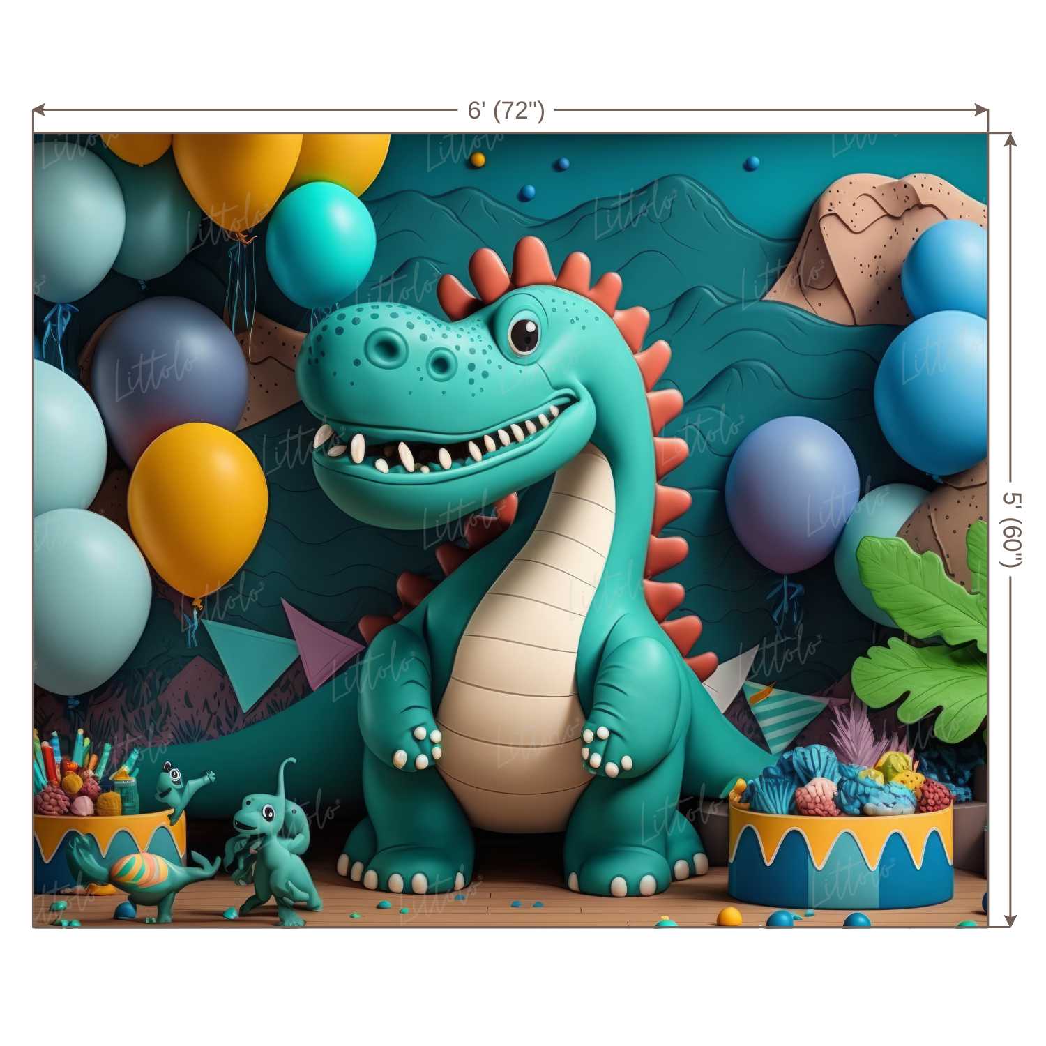 LB0531 Balloons Garland Dinosaur Backdrop