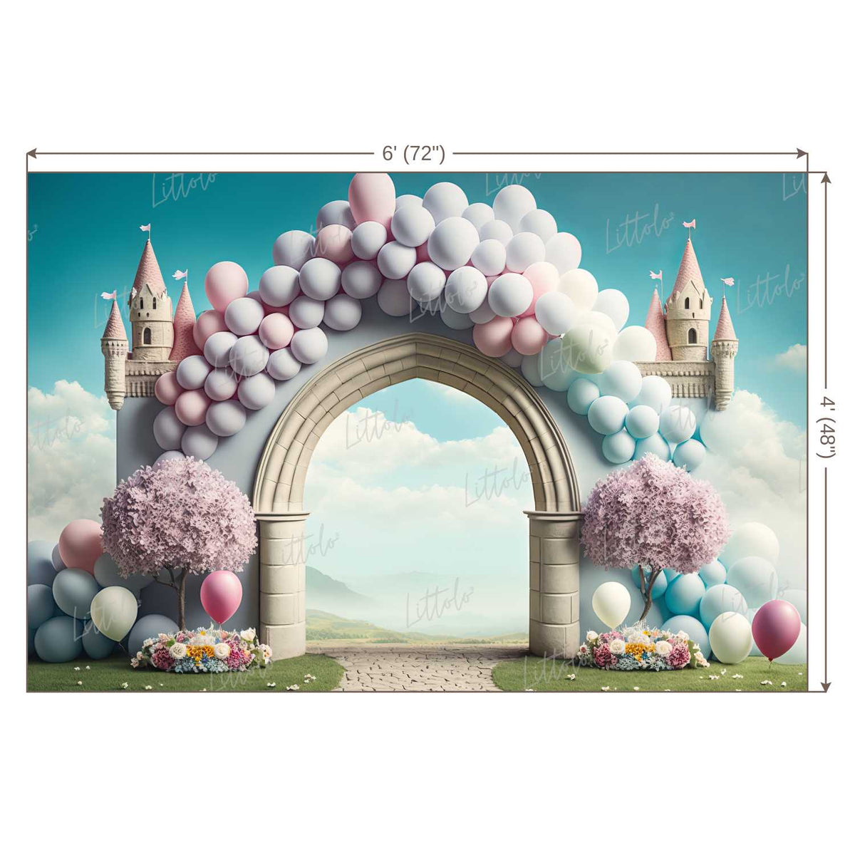 LB0557 Balloons Garland Castle Backdrop