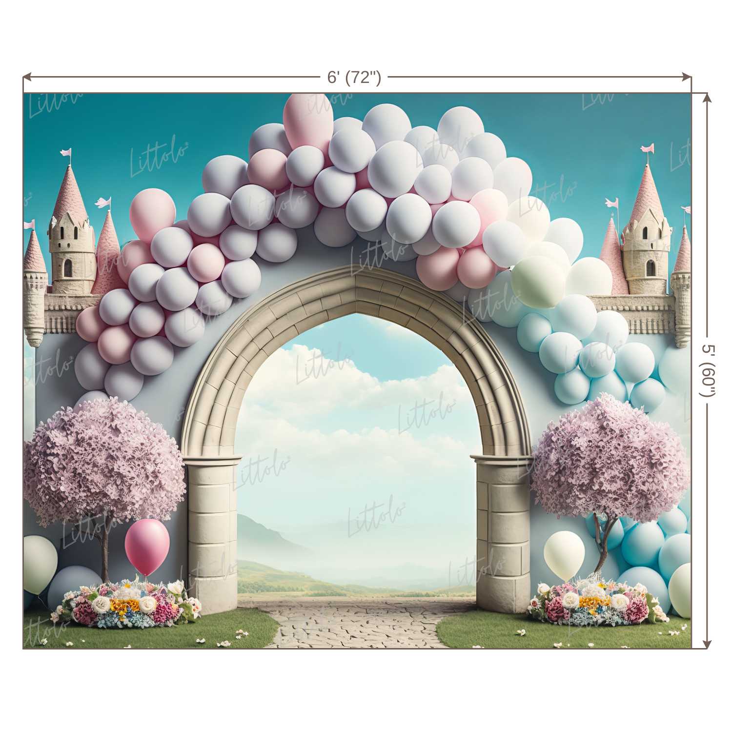 LB0557 Balloons Garland Castle Backdrop