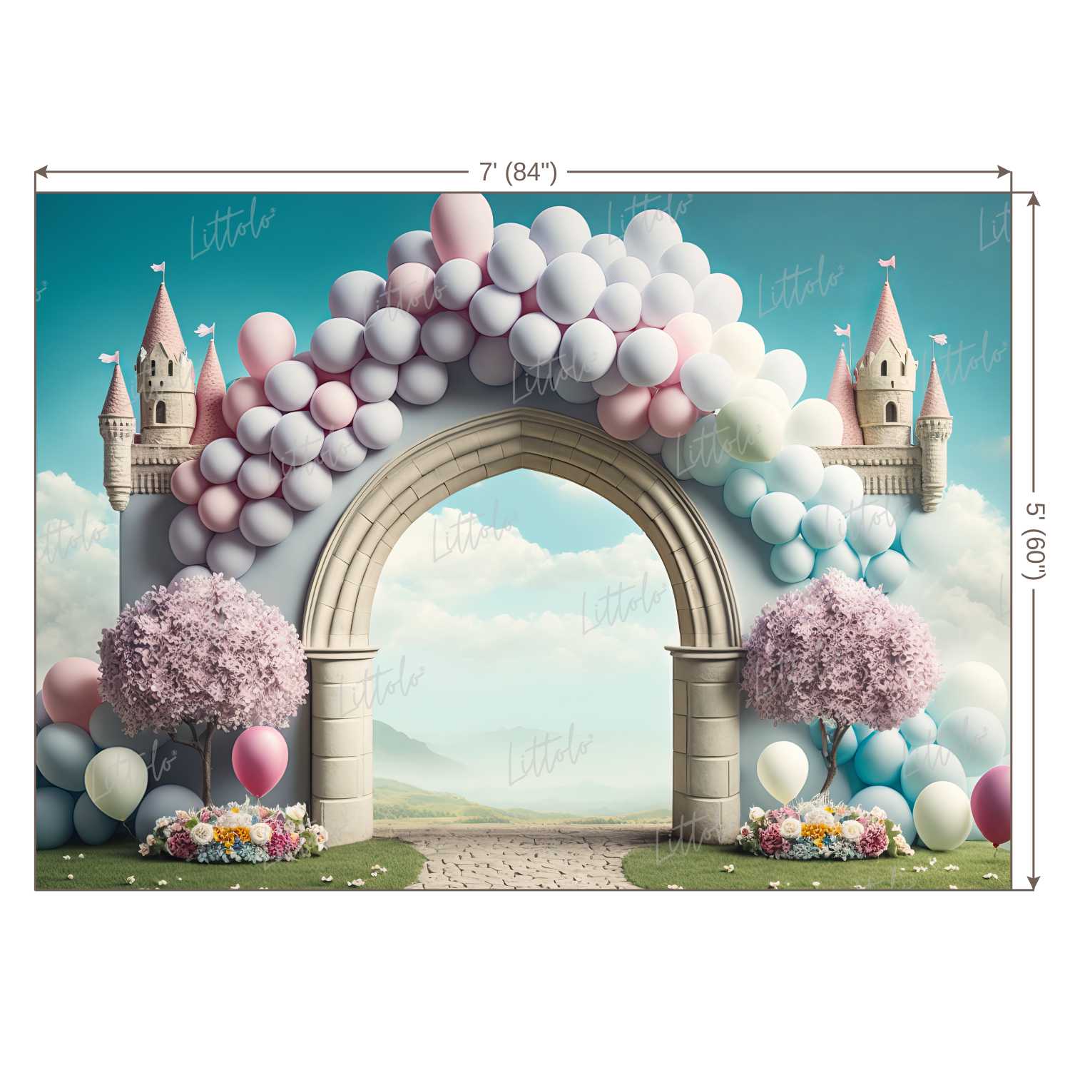 LB0557 Balloons Garland Castle Backdrop