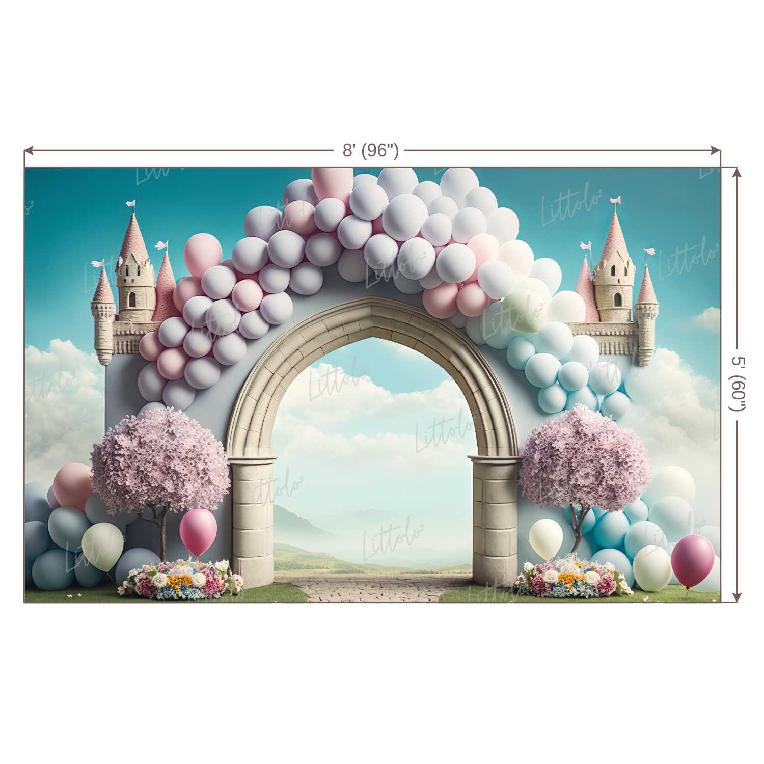 LB0557 Balloons Garland Castle Backdrop