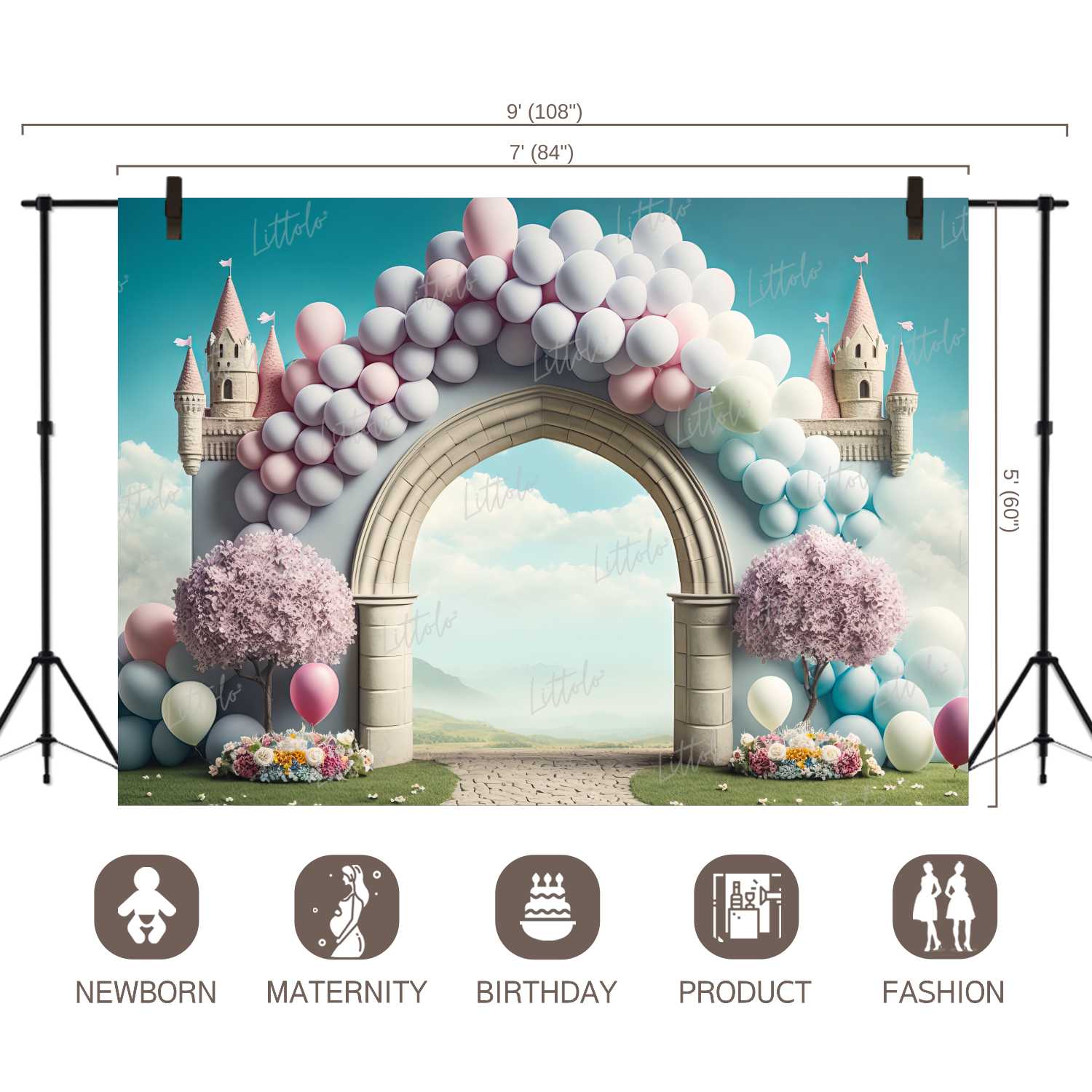 LB0557 Balloons Garland Castle Backdrop