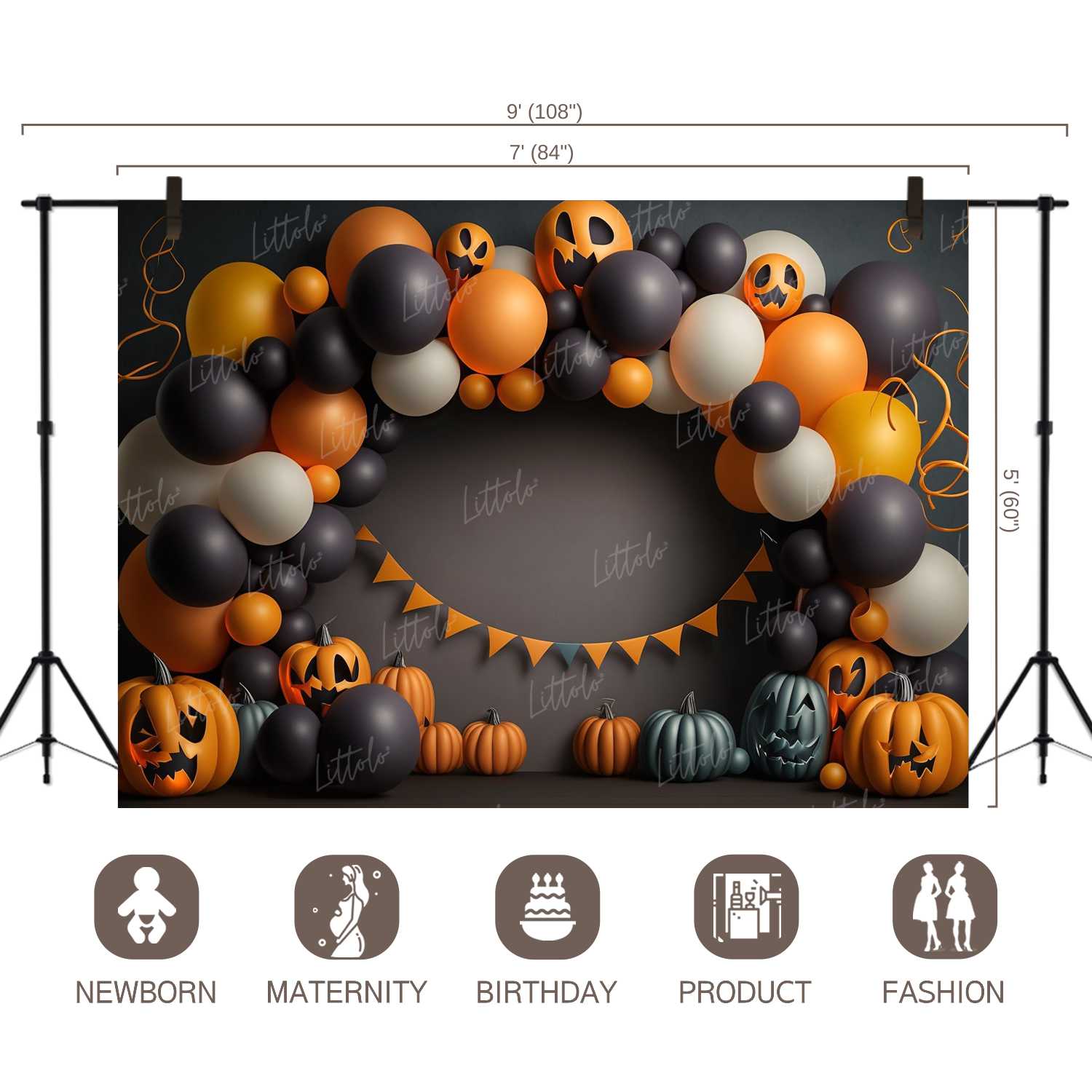 LB0562 Balloons Garland Halloween Backdrop