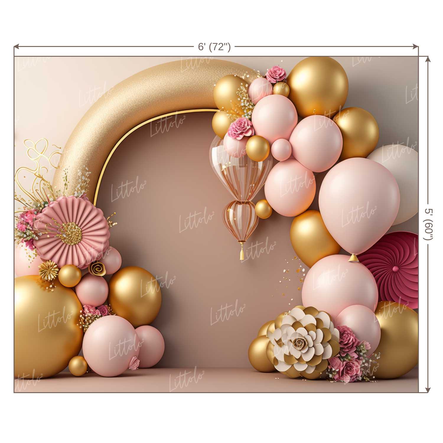 LB0576 Balloons Garland Princess &amp; Prince Backdrop