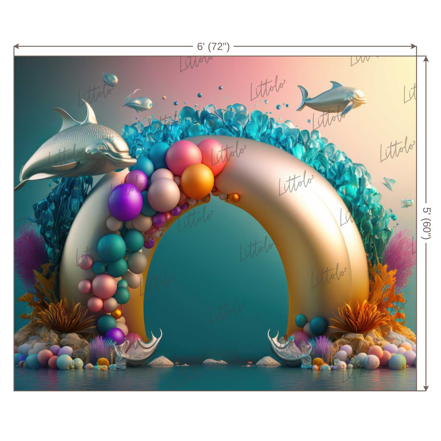 LB0585 Balloons Garland Under The Sea Ocean Mermaid Backdrop