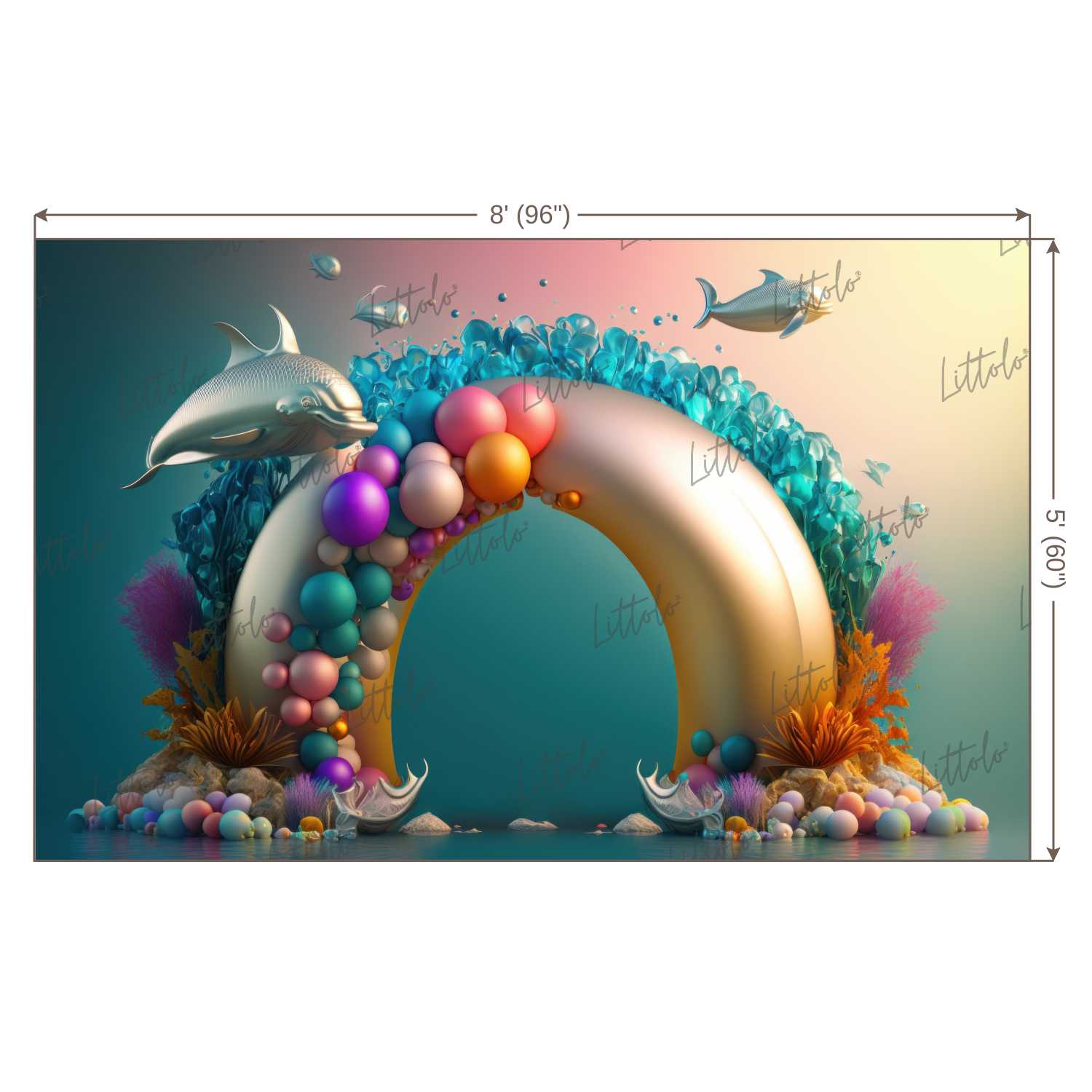 LB0585 Balloons Garland Under The Sea Ocean Mermaid Backdrop