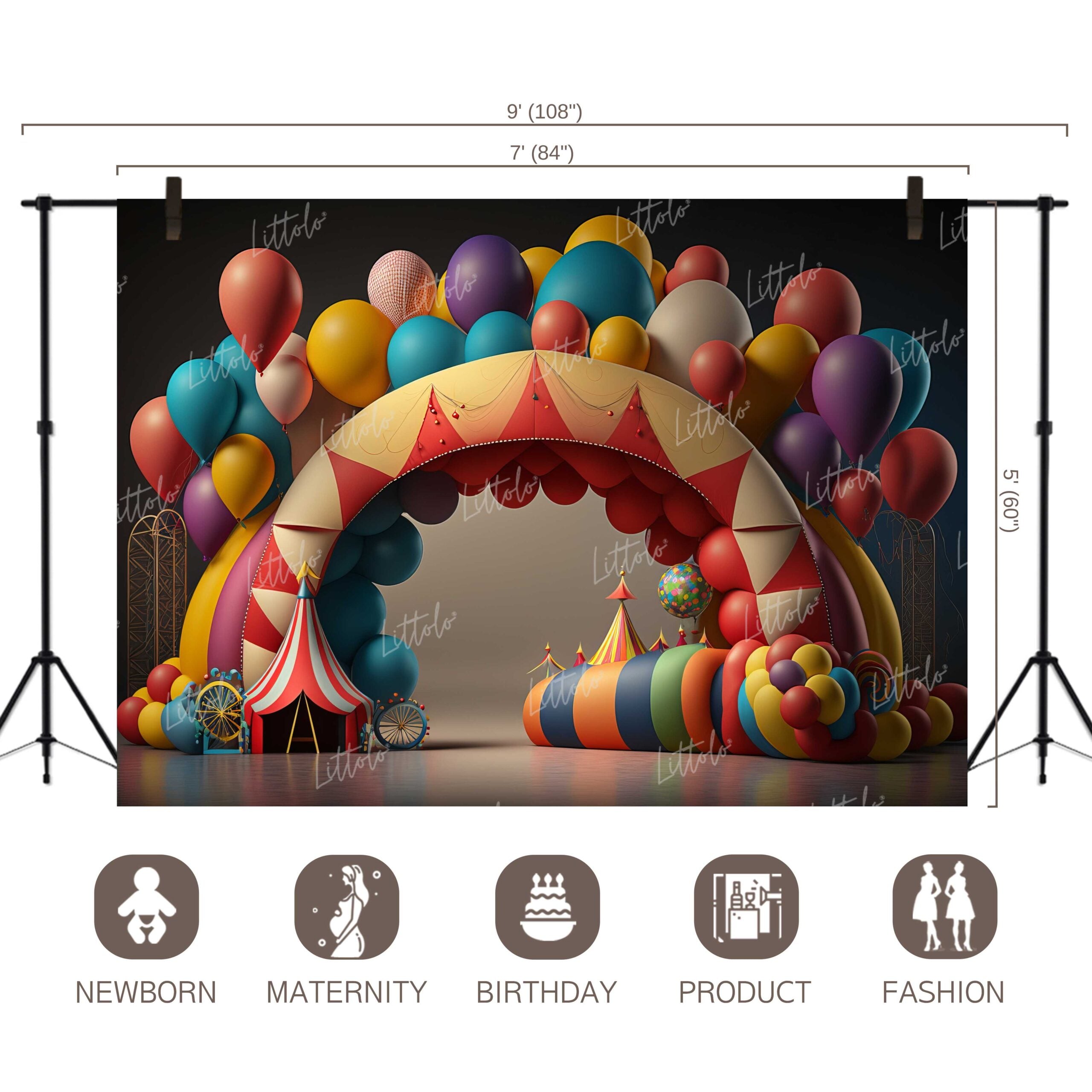 LB0642 Balloons Garland Circus Backdrop