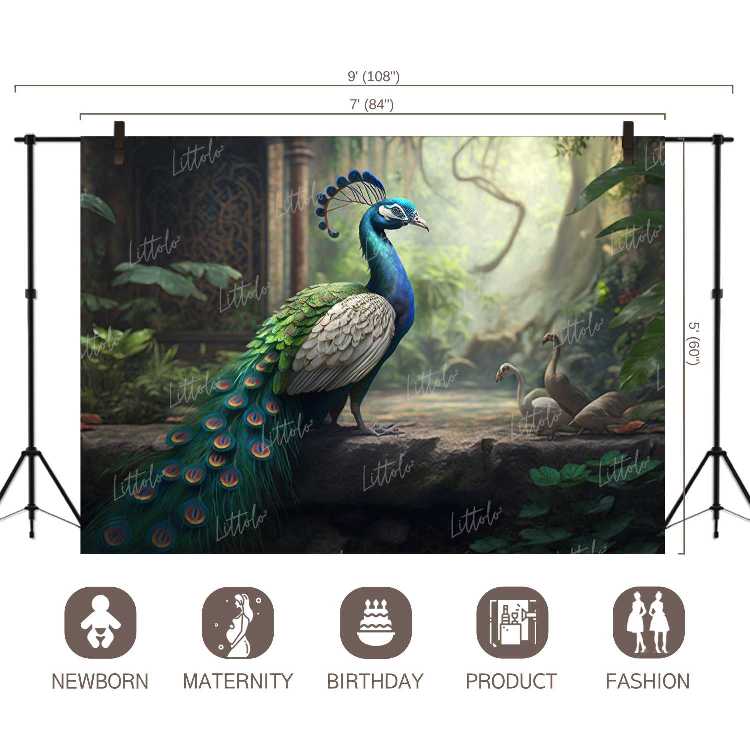 LB0666 Peacock Krishna Theme Backdrop