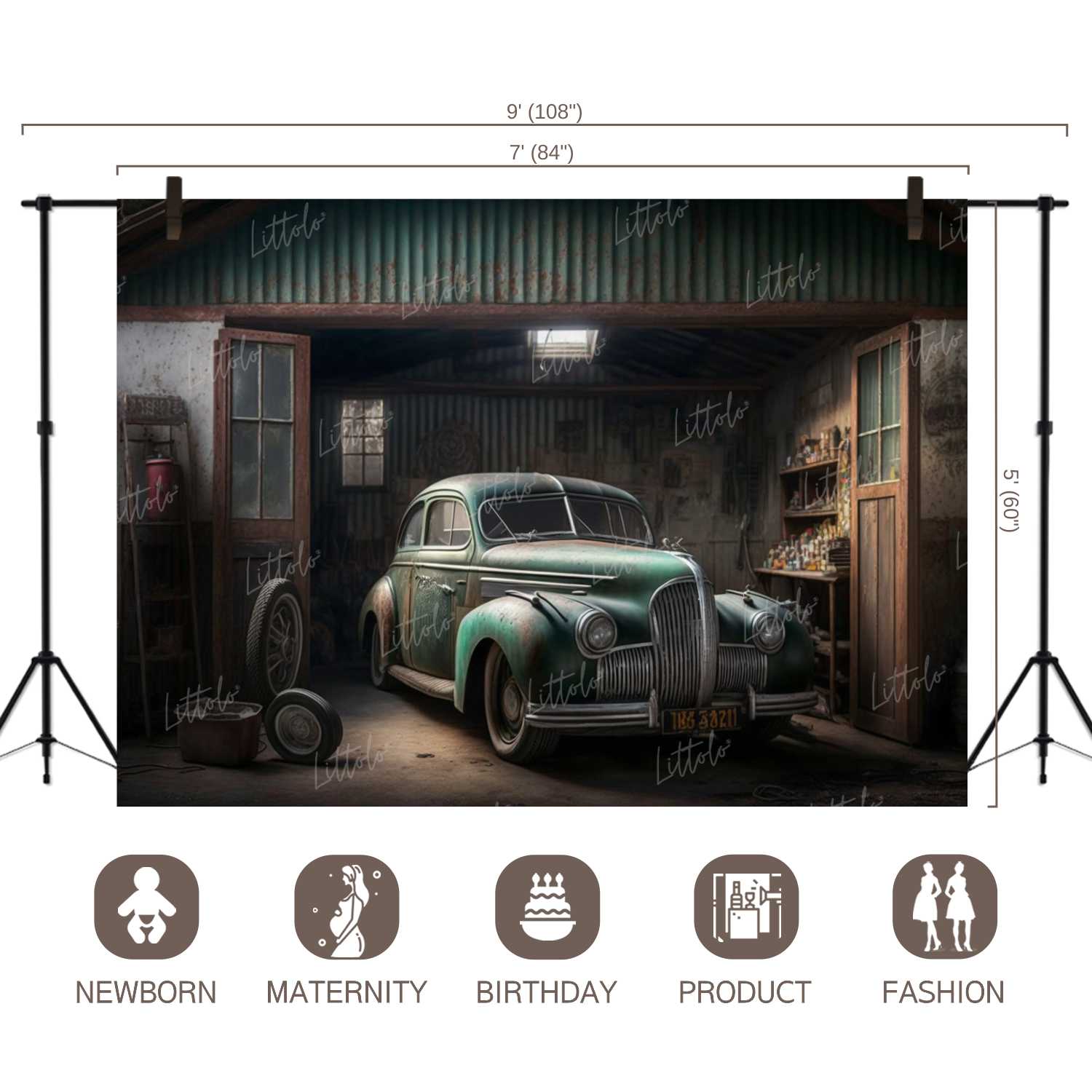 LB0667 Vintage Garage Backdrop