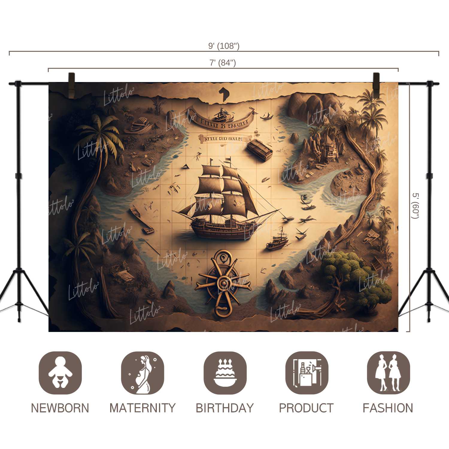 LB0670 Pirate Map Treasure Backdrop