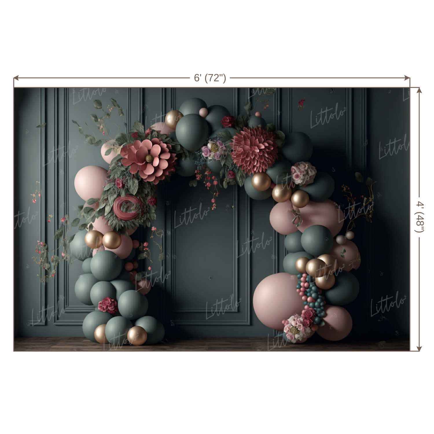 LB0727 Balloons Garland Floral Backdrop