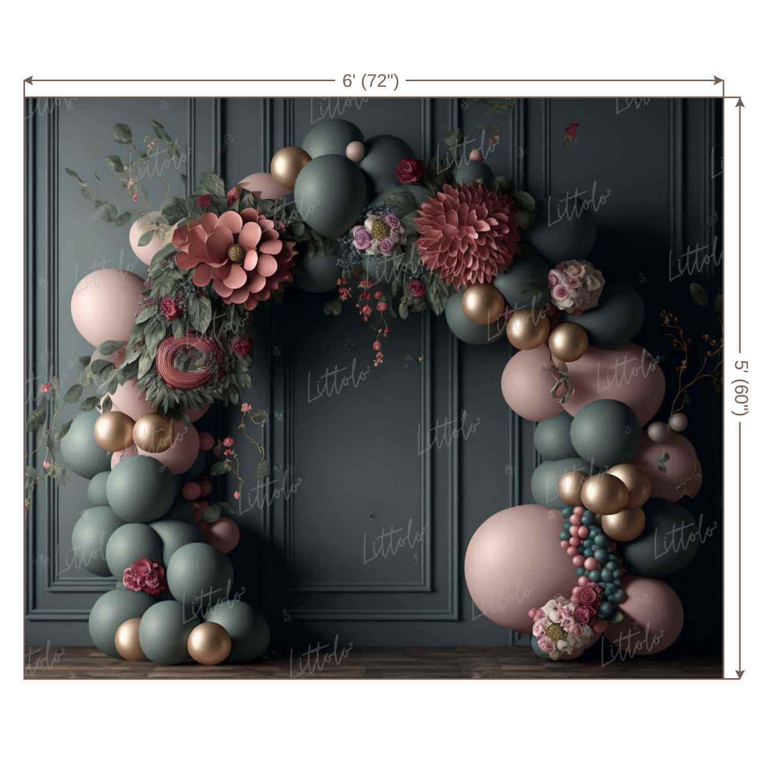 LB0727 Balloons Garland Floral Backdrop