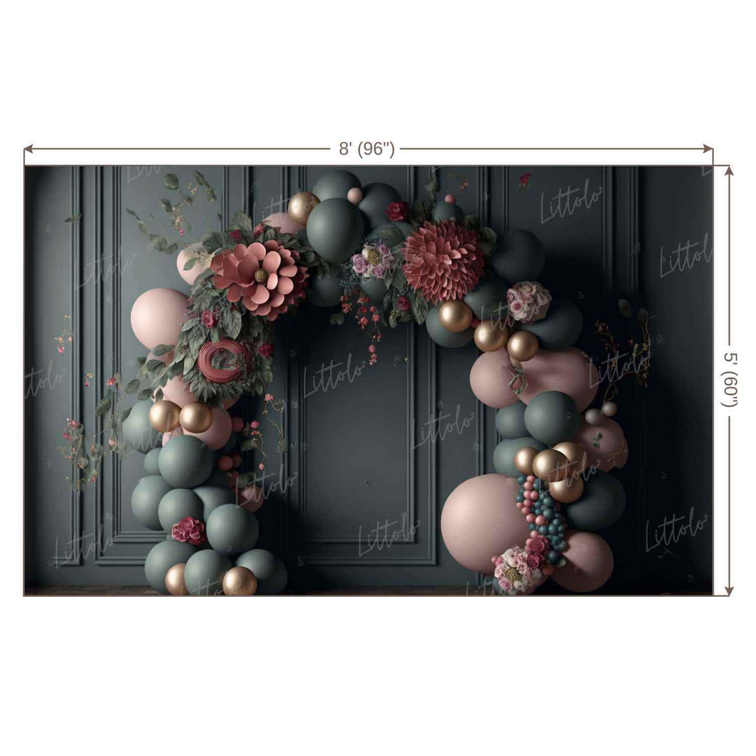 LB0727 Balloons Garland Floral Backdrop