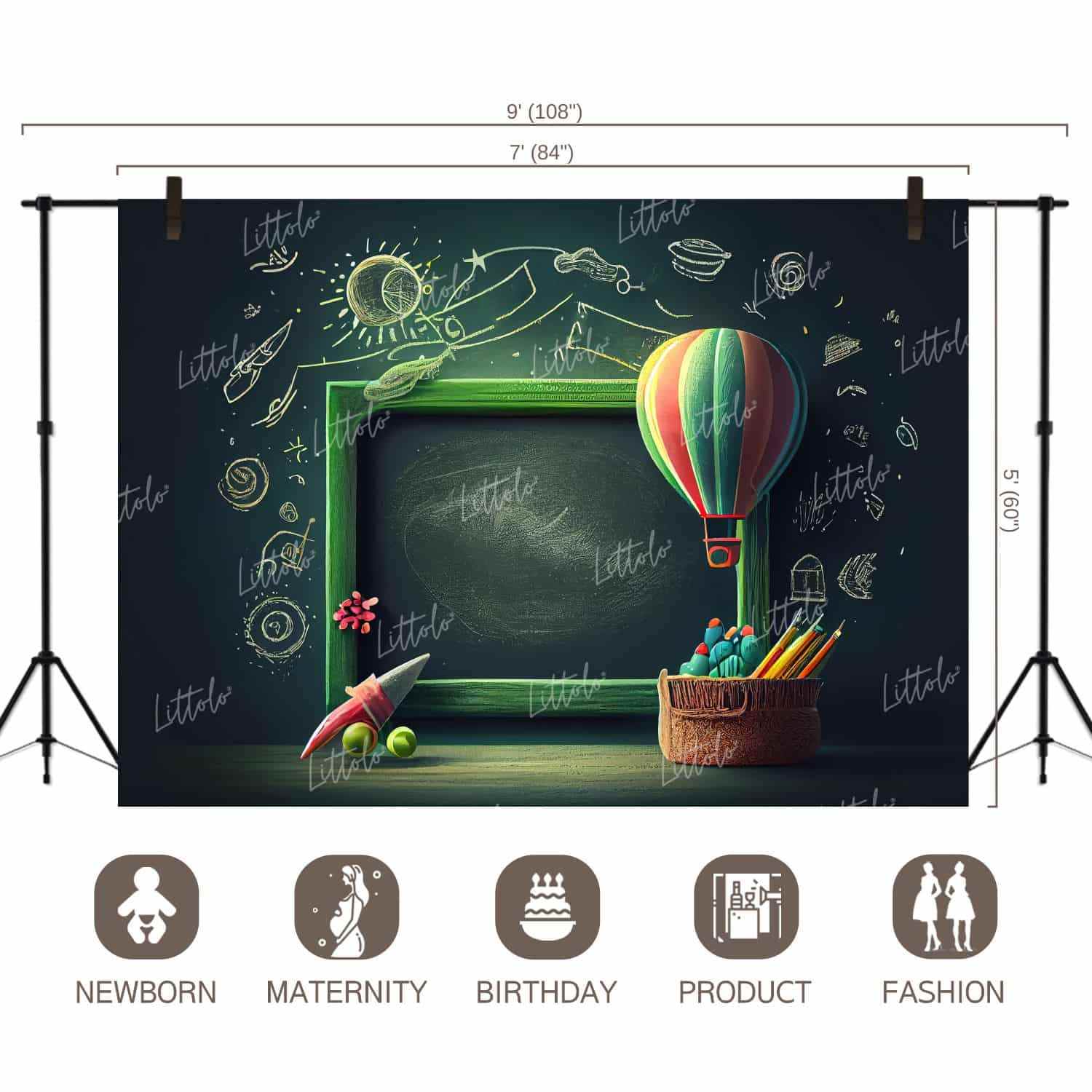 LB0734 Back to School Chalk Board Backdrop