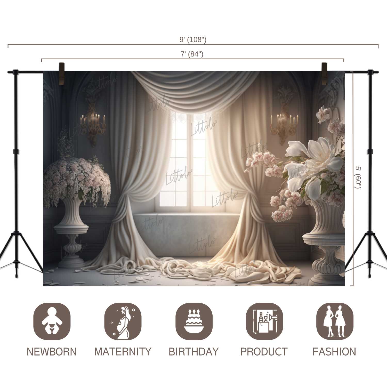 LB0744 Curtain Drape Floral Backdrop