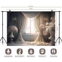 LB0744 Curtain Drape Floral Backdrop