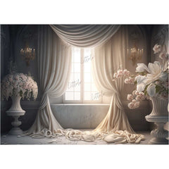 LB0744 Curtain Drape Floral Backdrop