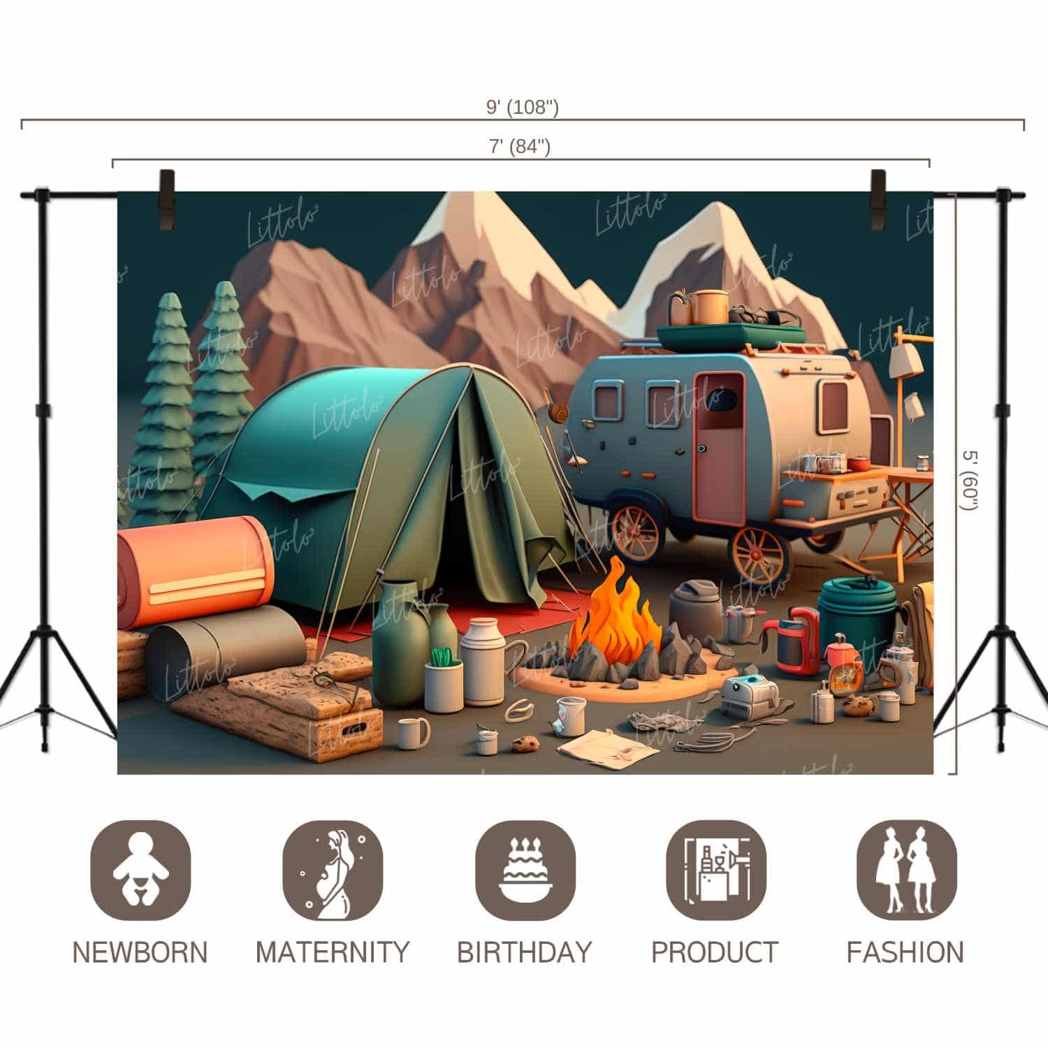 LB0750 Adventure Camping Backdrop