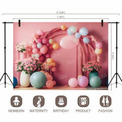 LB0762 Balloons Garland Floral Backdrop