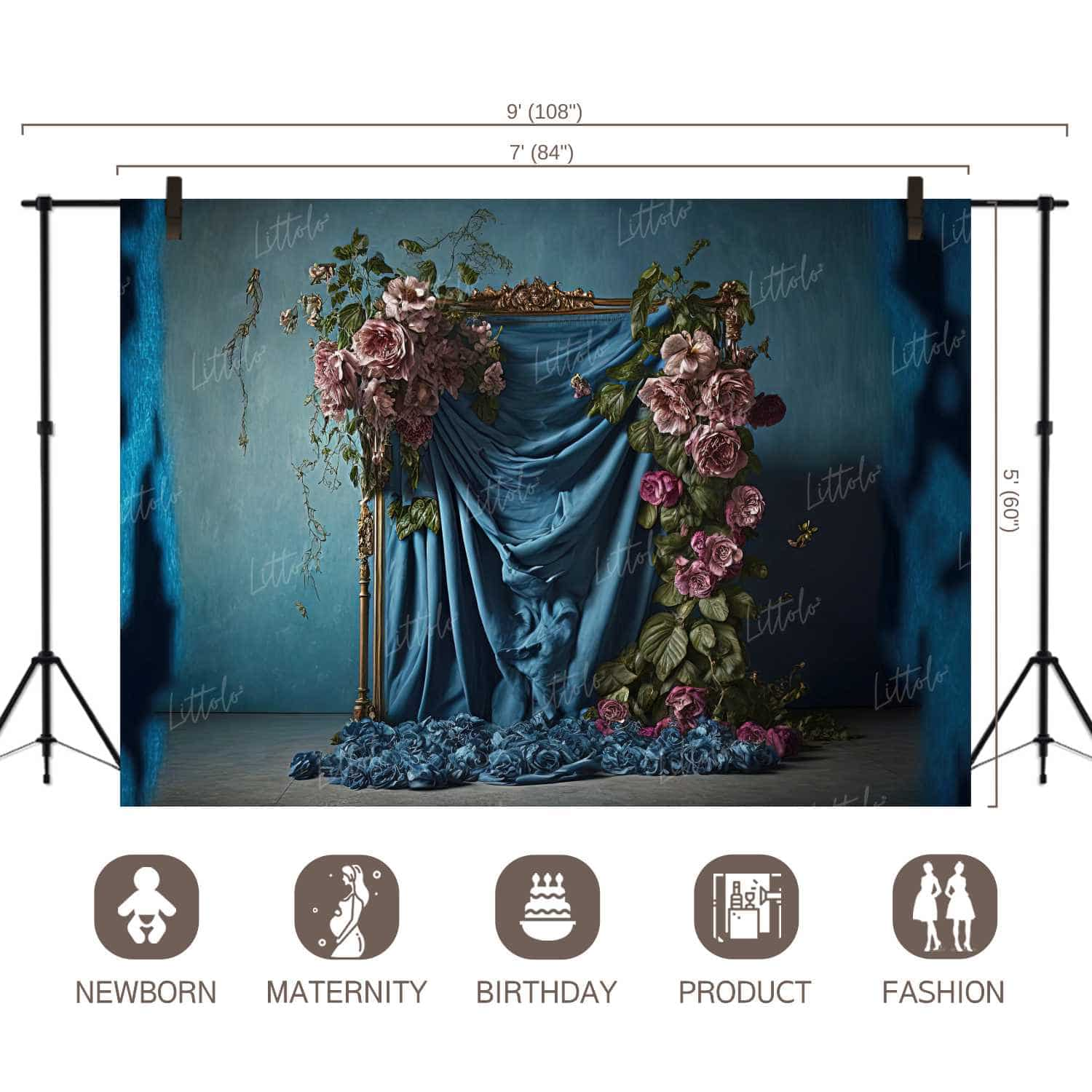 LB0811 Curtain Drape Floral Backdrop