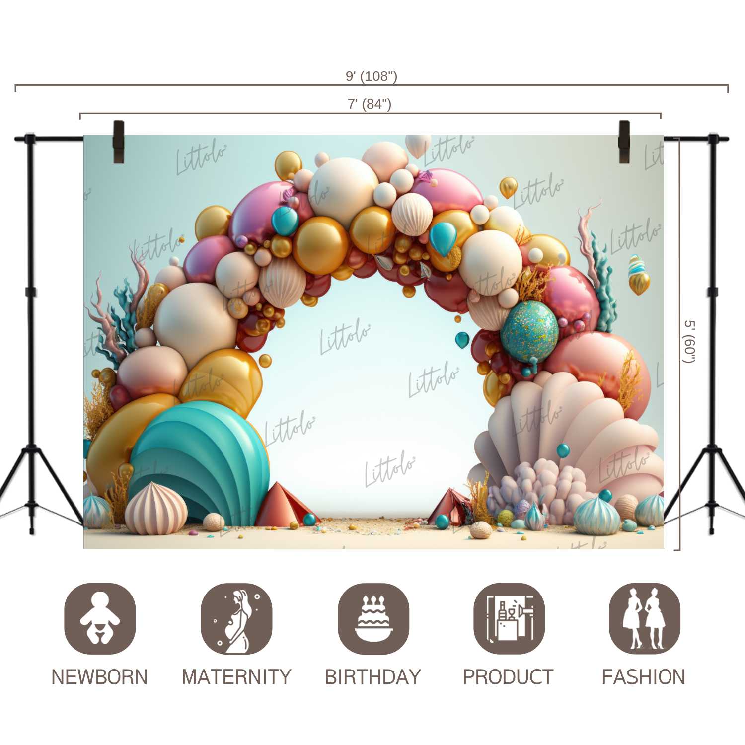 LB0847 Balloons Garland Under the Sea Ocean Little Mermaid Backdrop