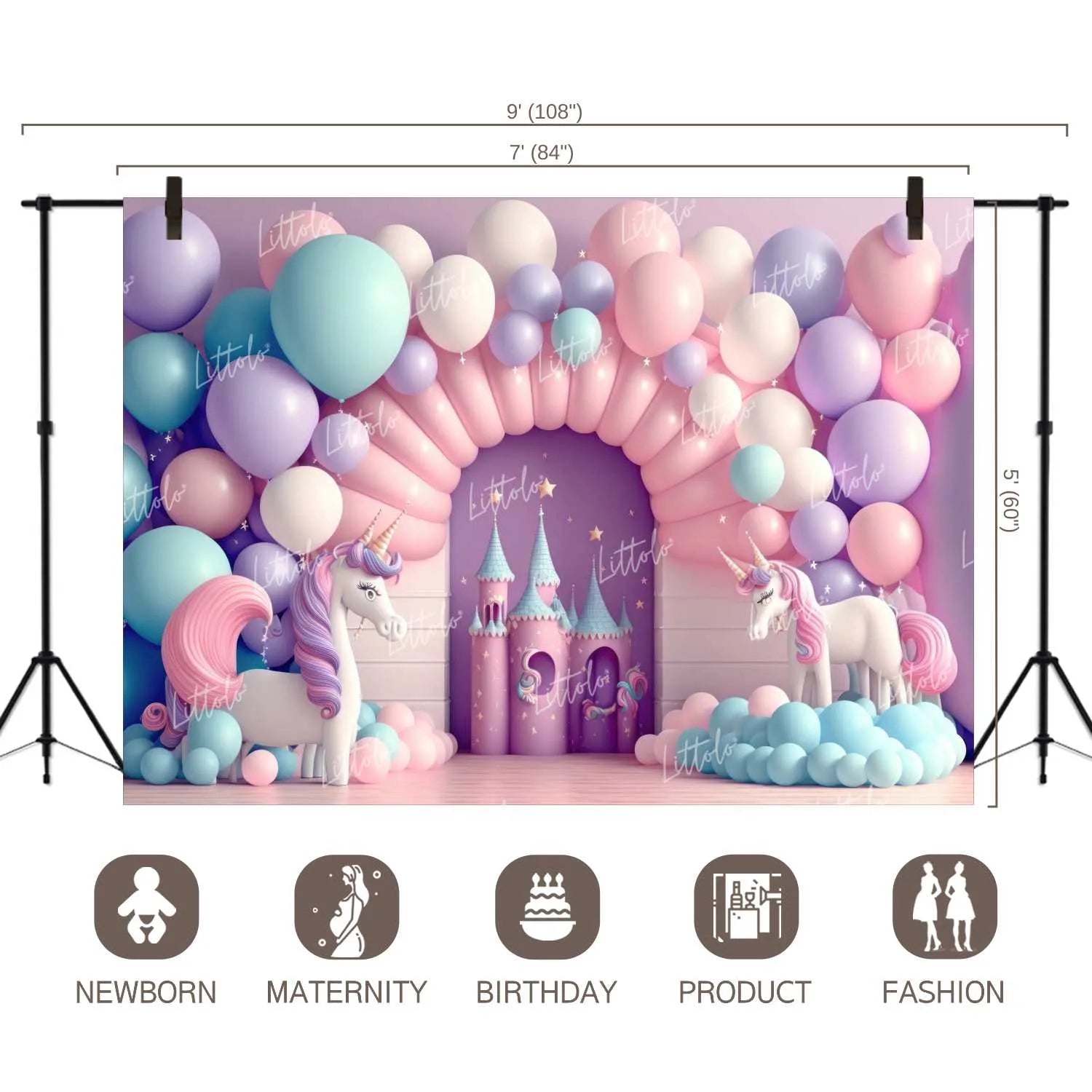 LB0853 Balloons Garland Unicorn Backdrop