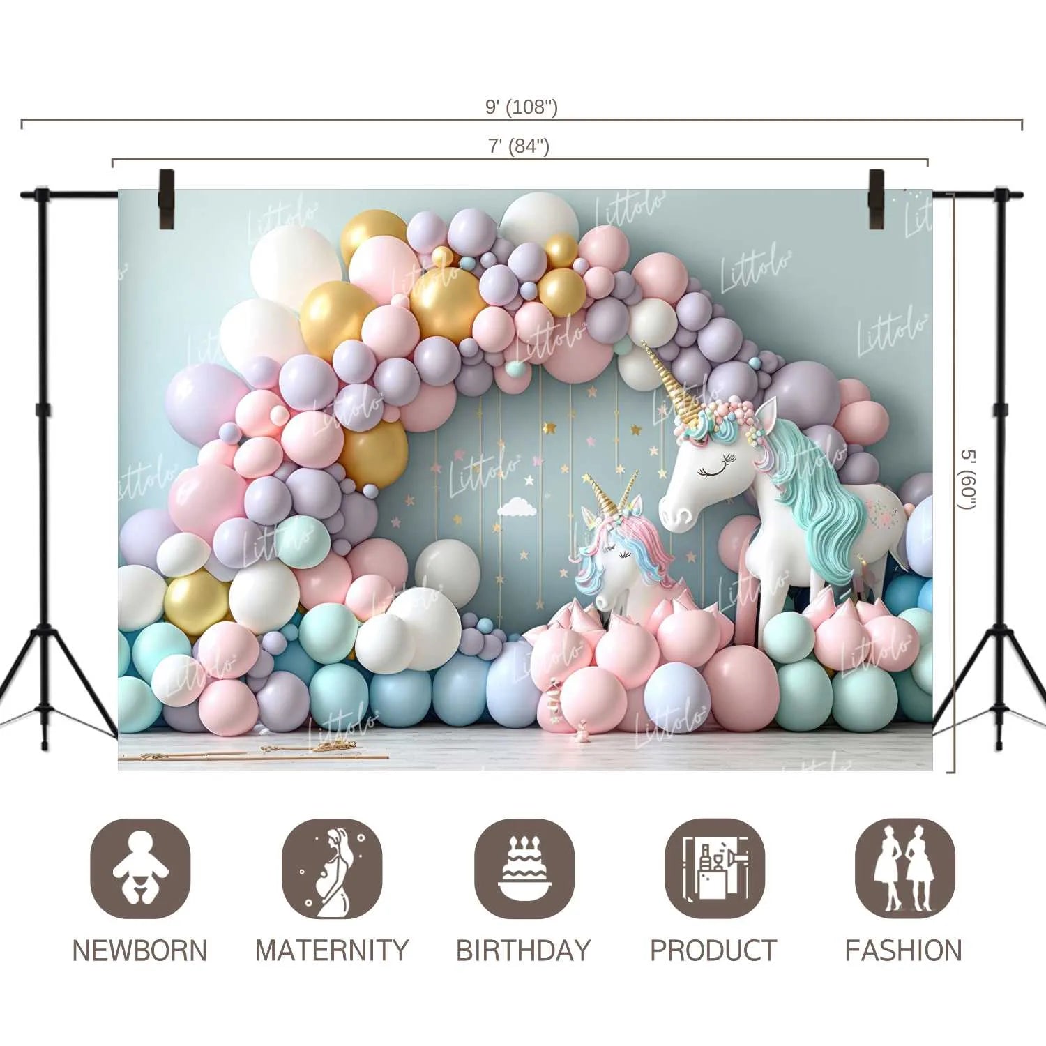 LB0854 Balloons Garland Unicorn Backdrop